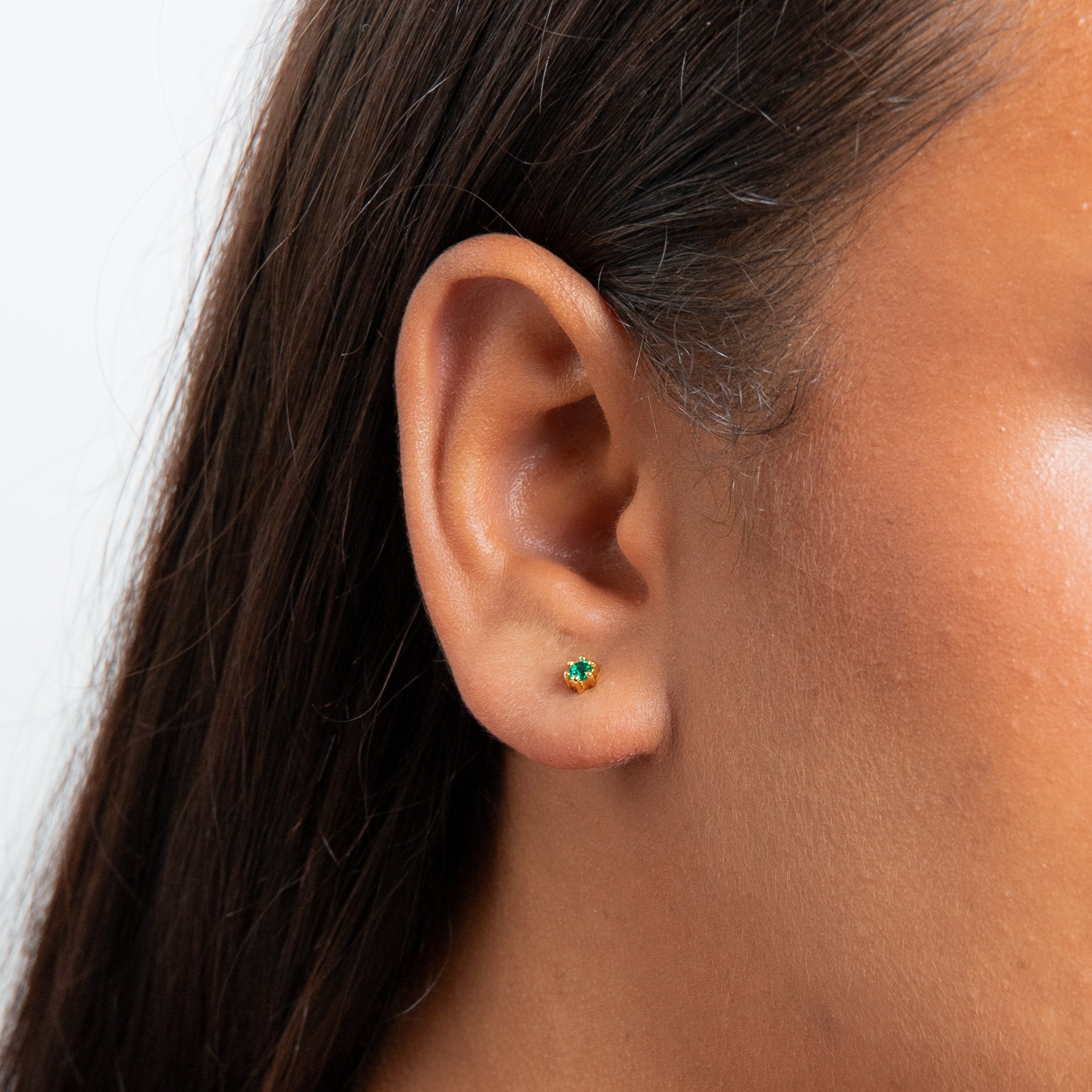4mm Gold Plated Green Crystal Stud Earrings