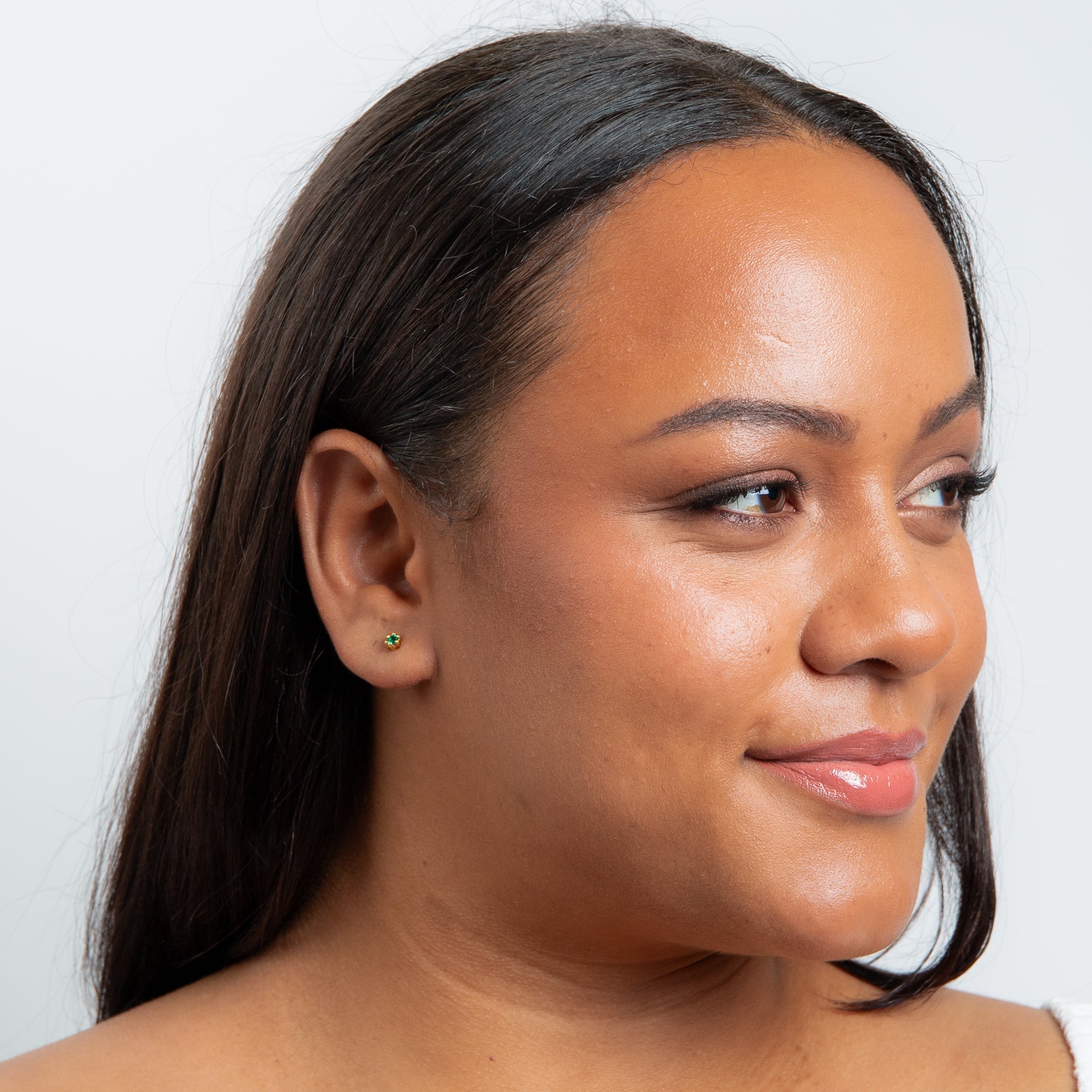 4mm Gold Plated Green Crystal Stud Earrings