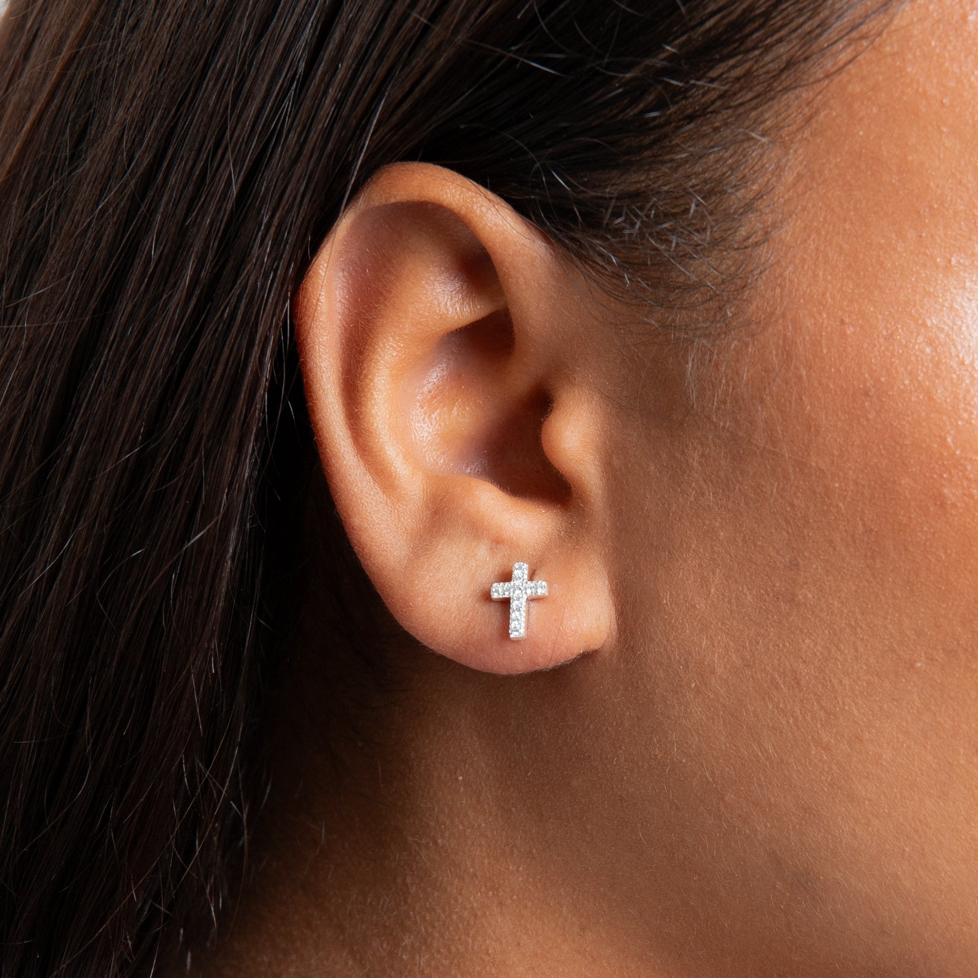 Small Cubic Zirconia Cross Studs Earrings