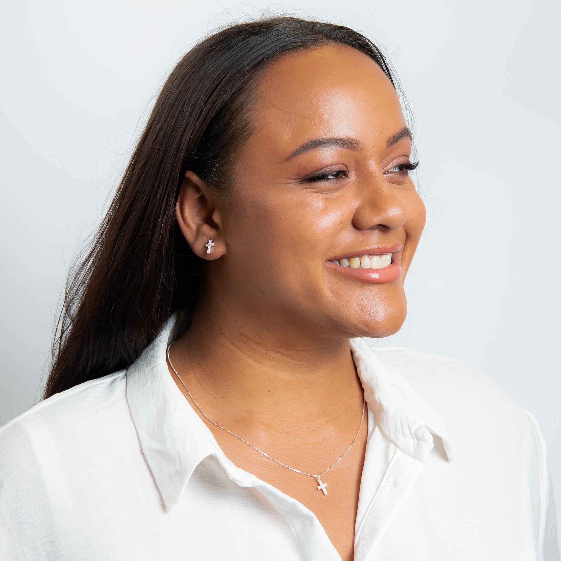 Small Cubic Zirconia Cross Studs Earrings