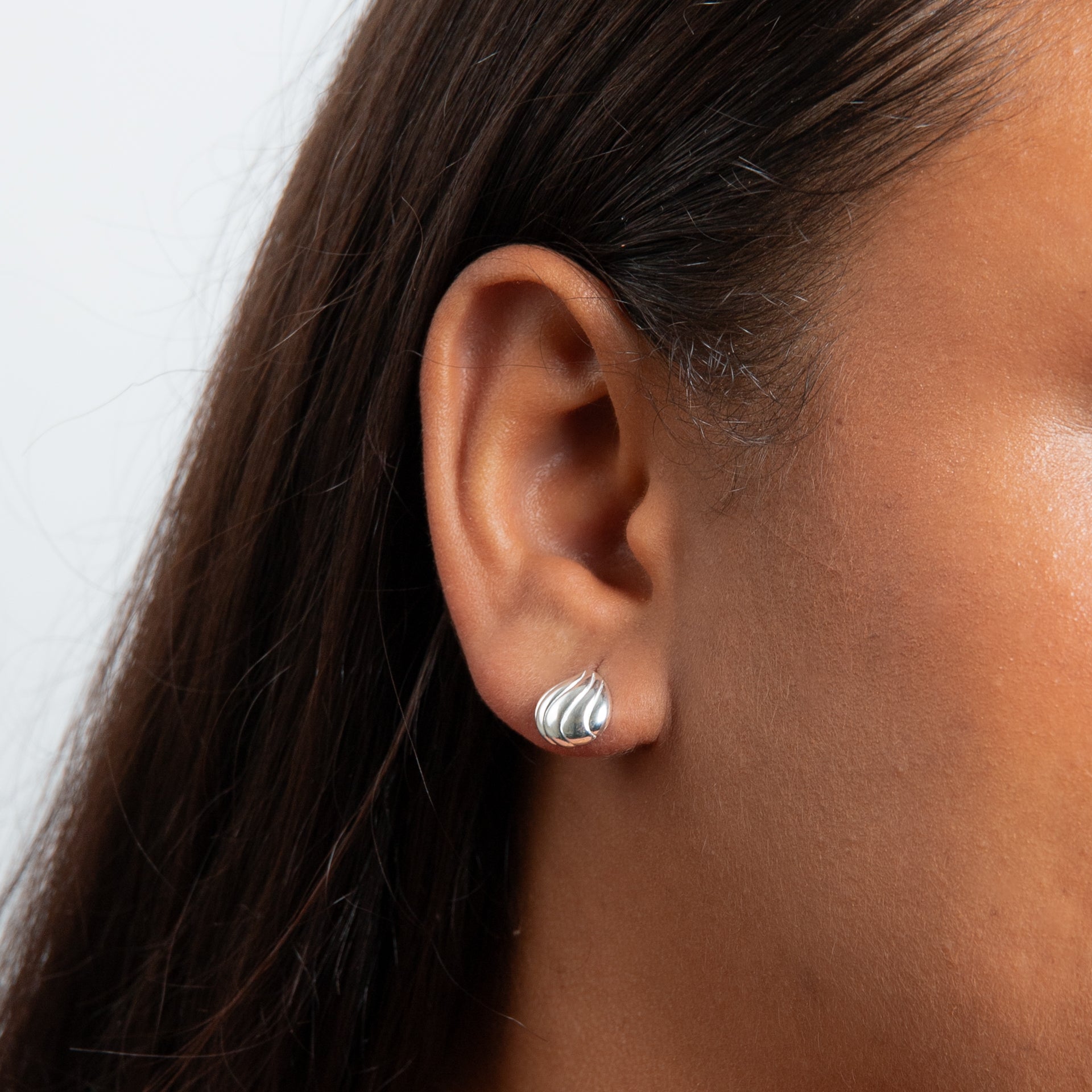 Organic Ribbed Teardrop Stud Earrings