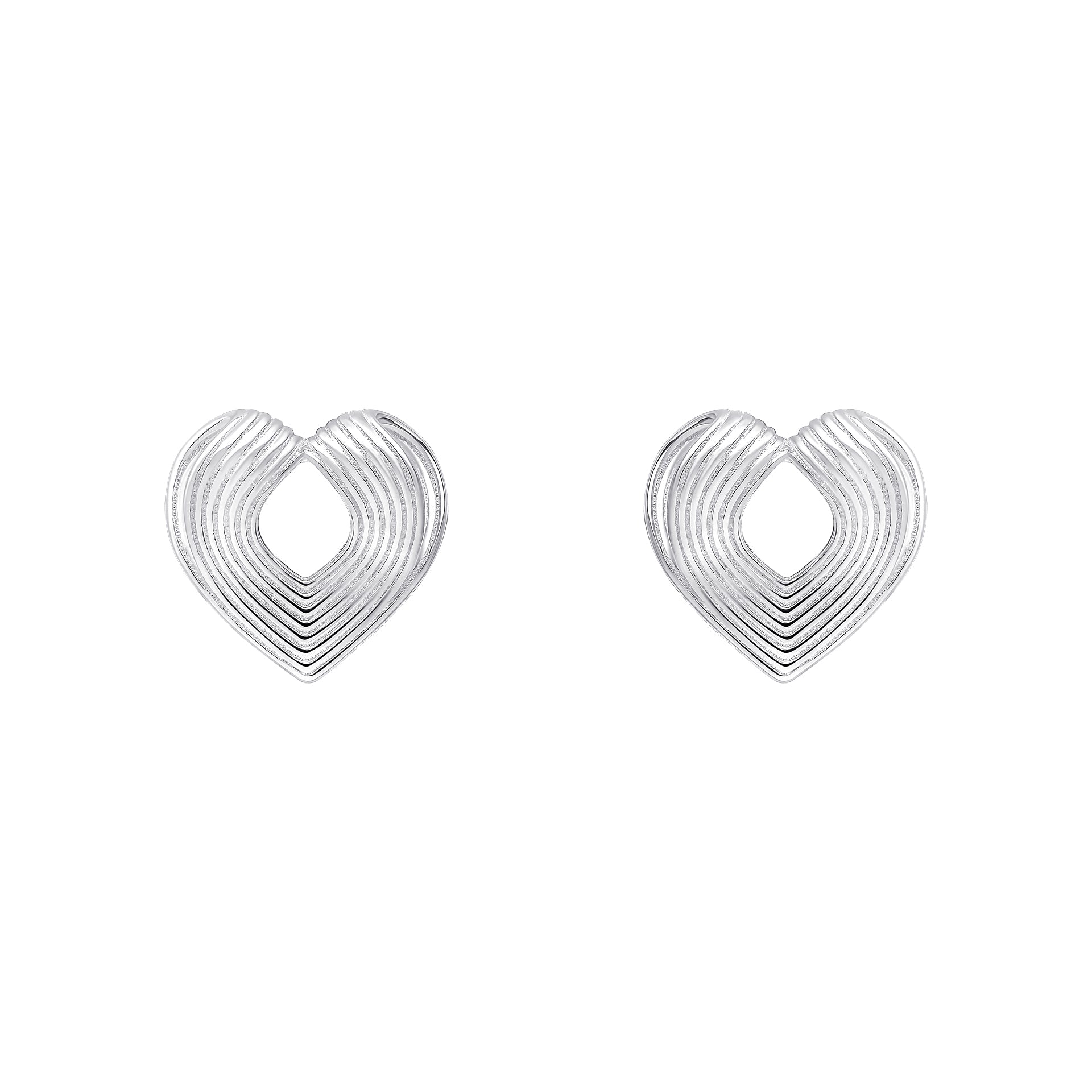 3D Heart with Ridges Texture Stud Earrings