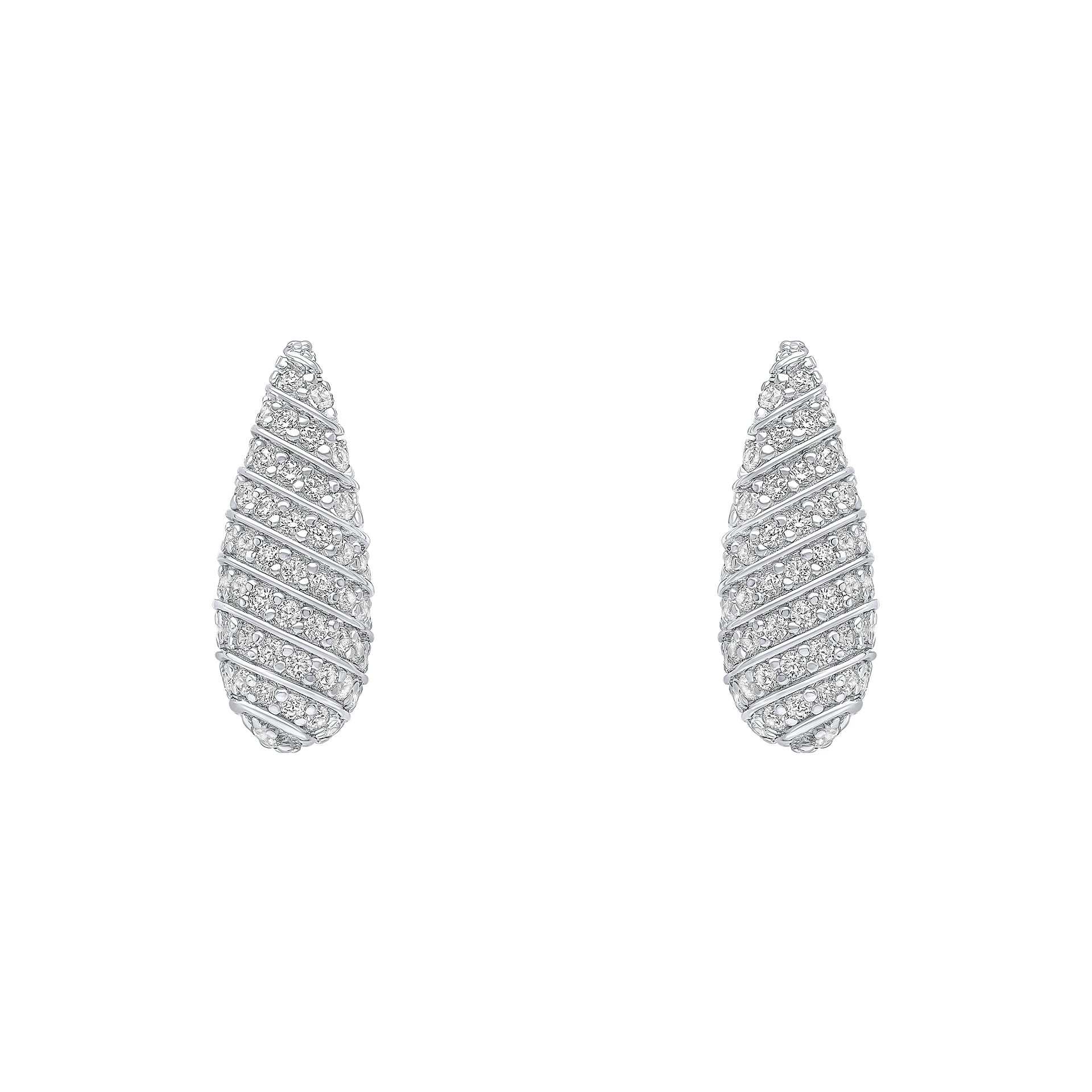 Rhodium Plating 3D Drop Shape with Cubic Zirconia Channel Setting Earrings