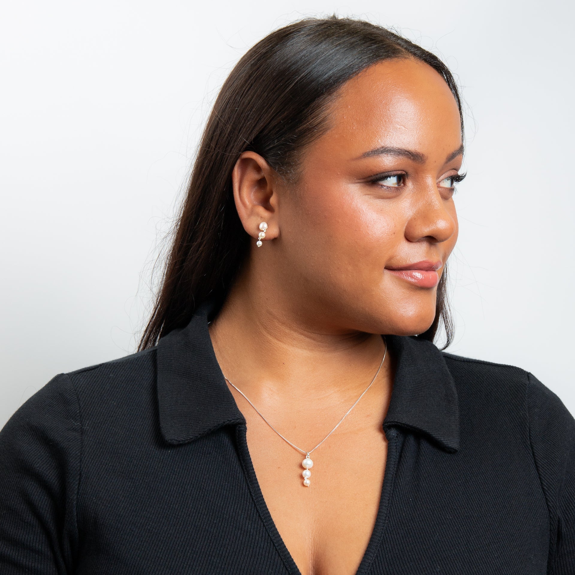 Three Gradient Freshwater Pearl Drop Earrings