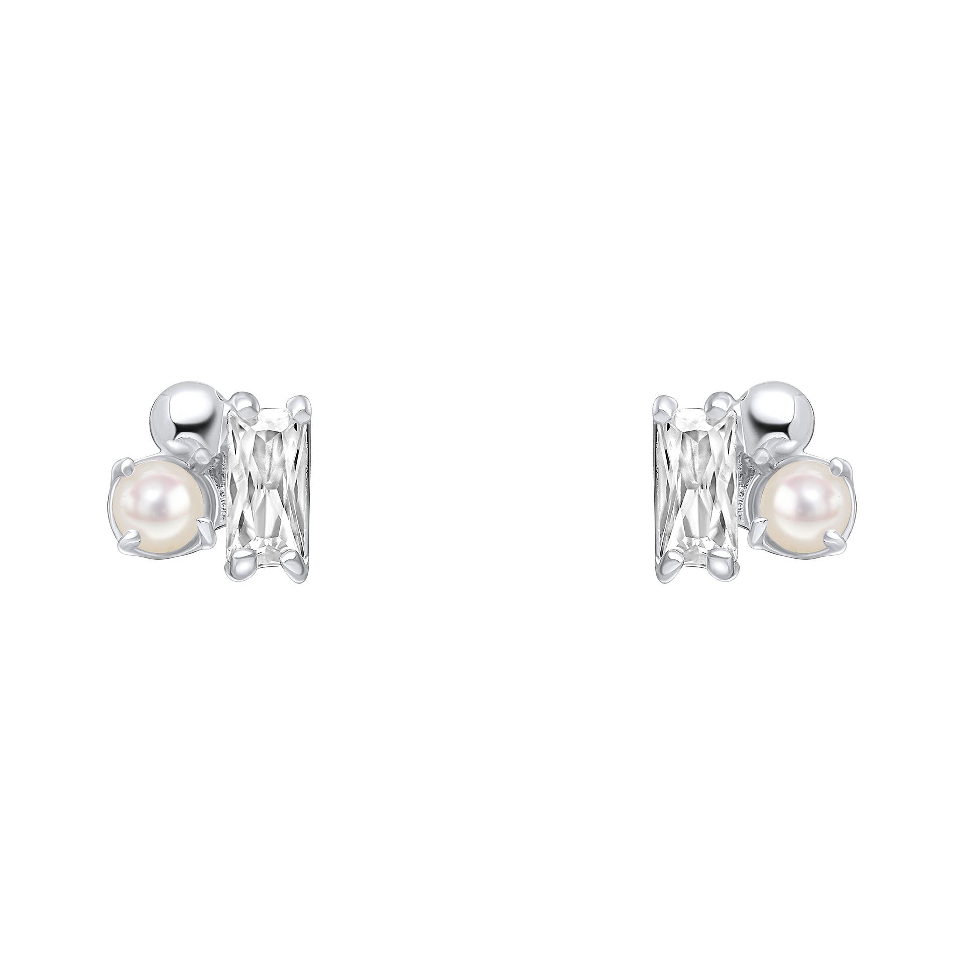 Dainty Pearl and Cubic Zirconia Cluster Stud Earrings