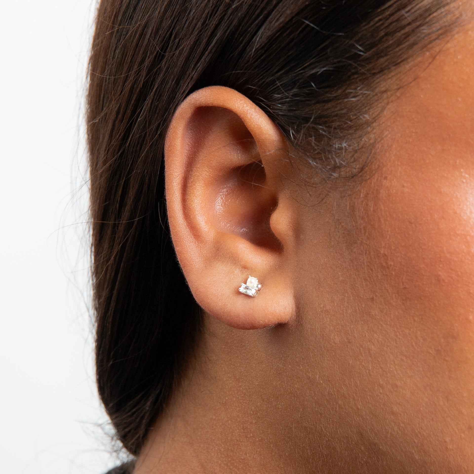 Dainty Pearl and Cubic Zirconia Cluster Stud Earrings