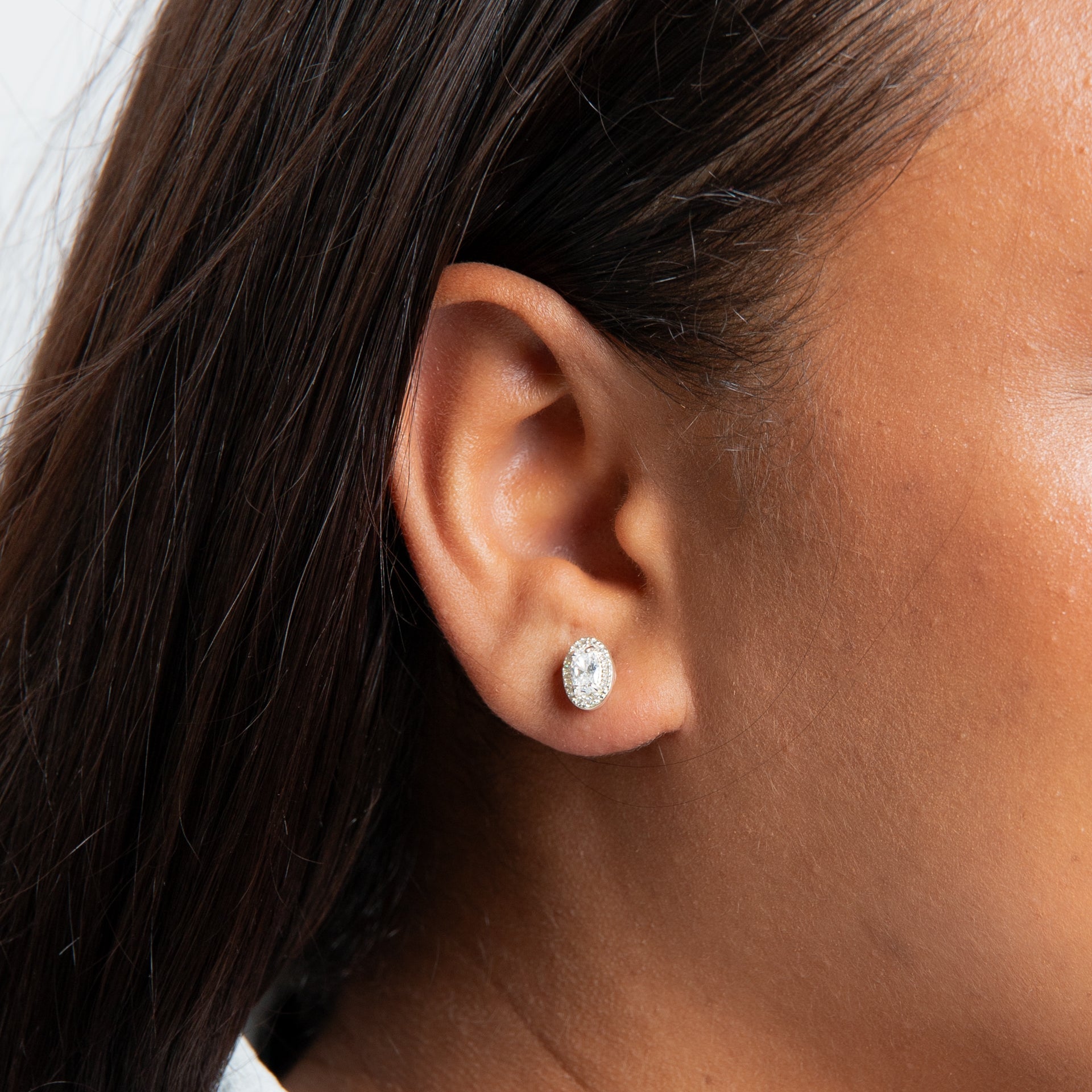 Oval Halo Cubic Zirconia Stud Earrings