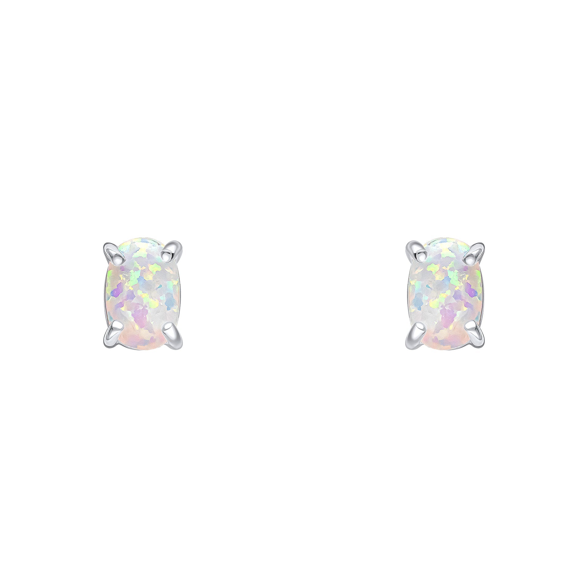 Synthetic Oval Opal Stud Earrings