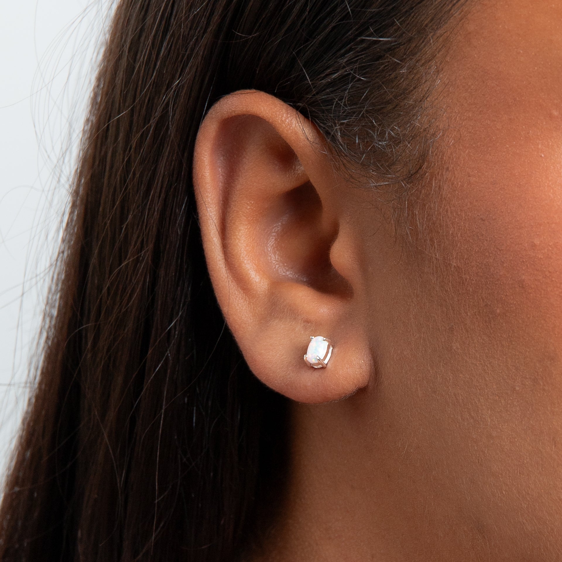 Synthetic Oval Opal Stud Earrings