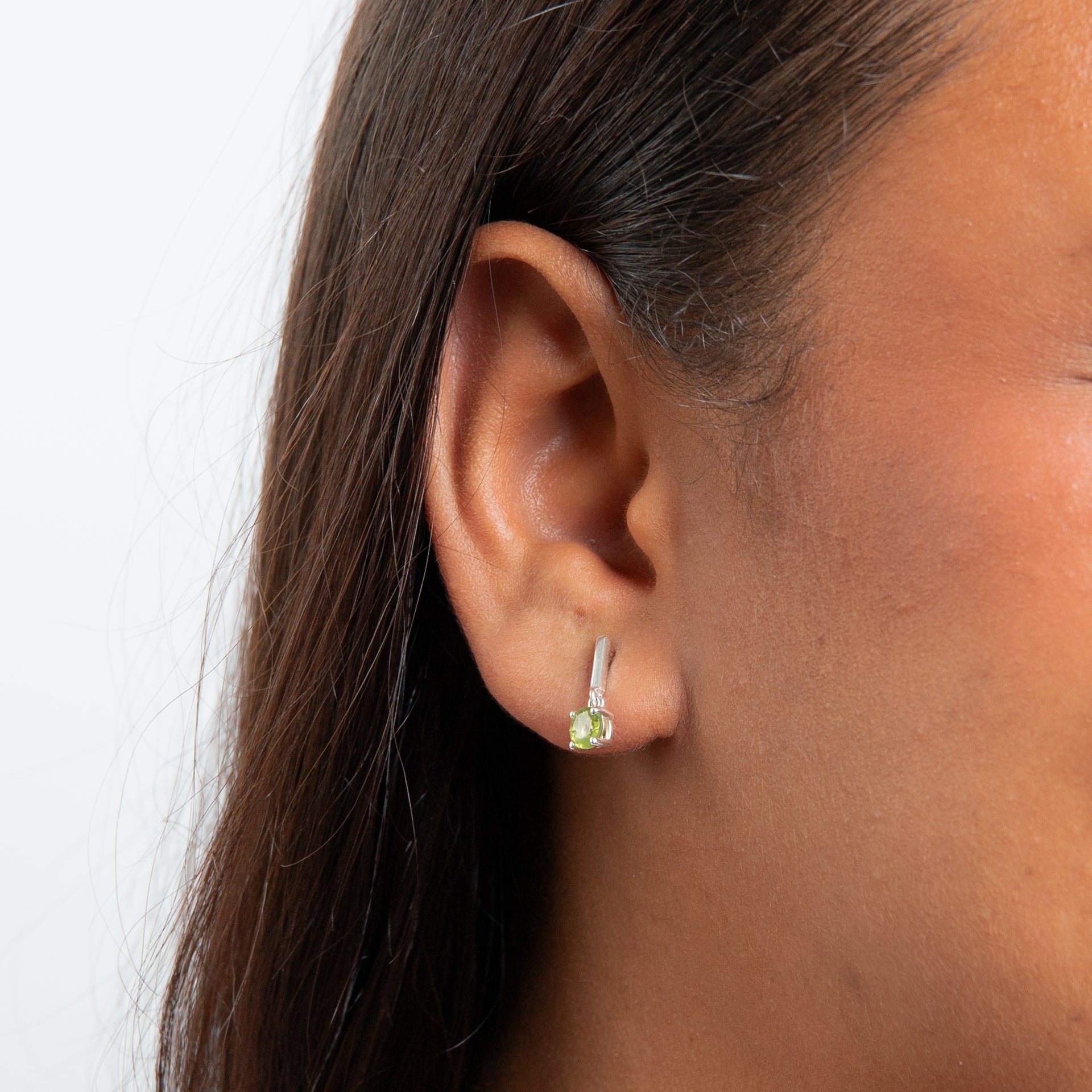 Round Semi Precious Peridot Dangling Stud Earrings