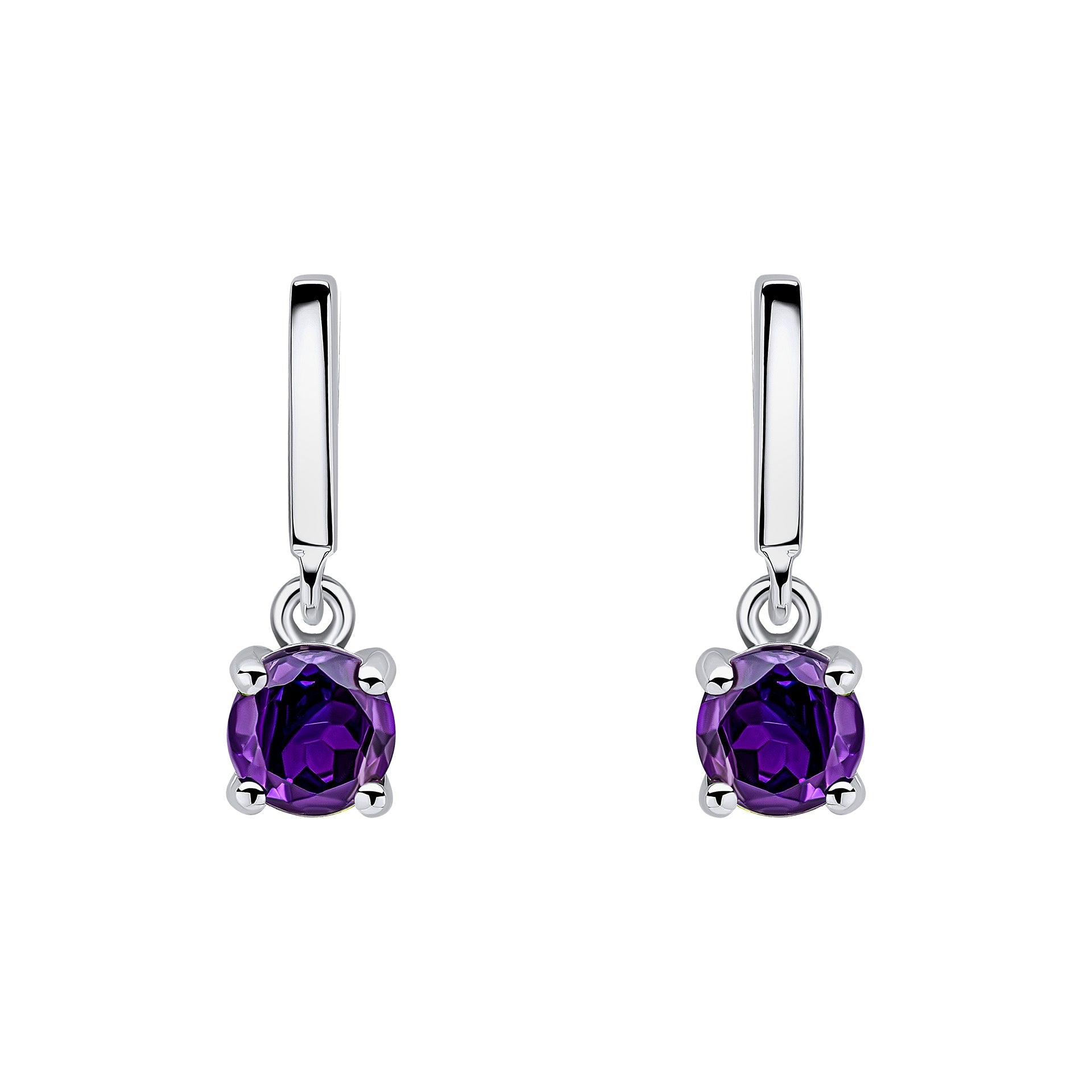 Round Semi Precious Purple Amethyst Dangling Stud Earrings