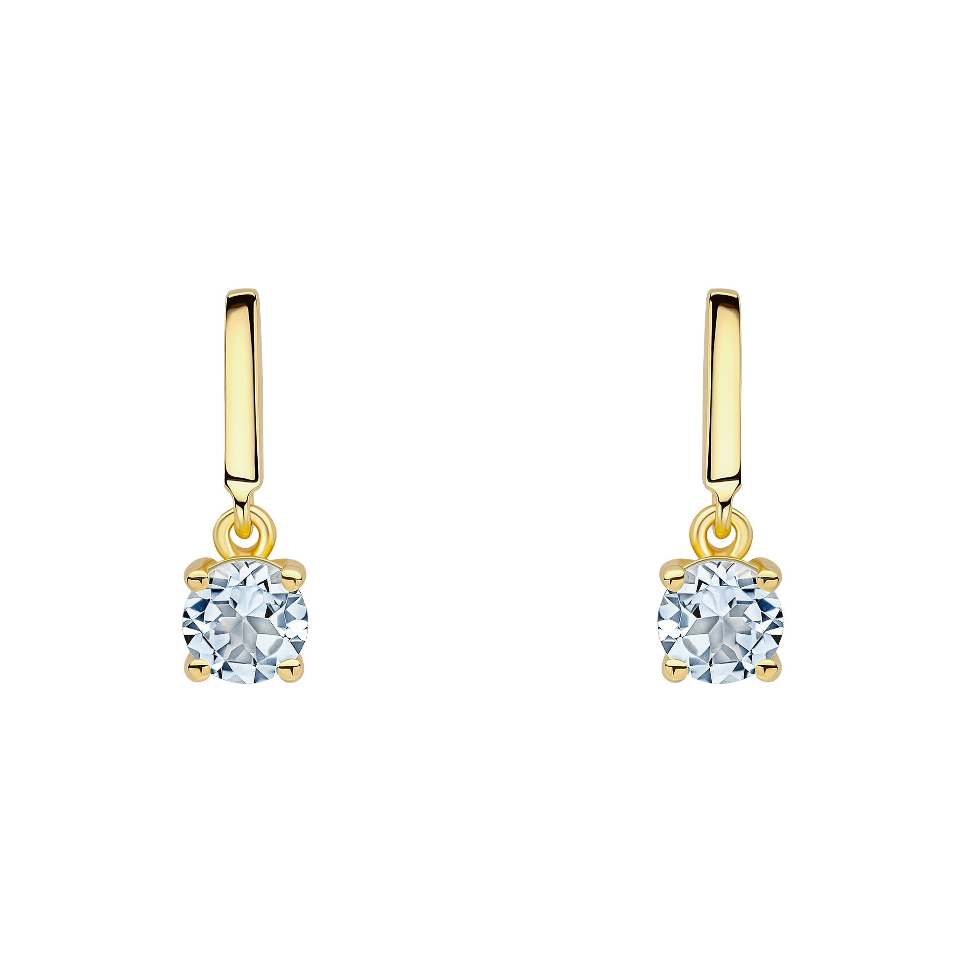Round Semi Precious Blue Topaz with Yellow Gold Plating Dangling Stud Earrings
