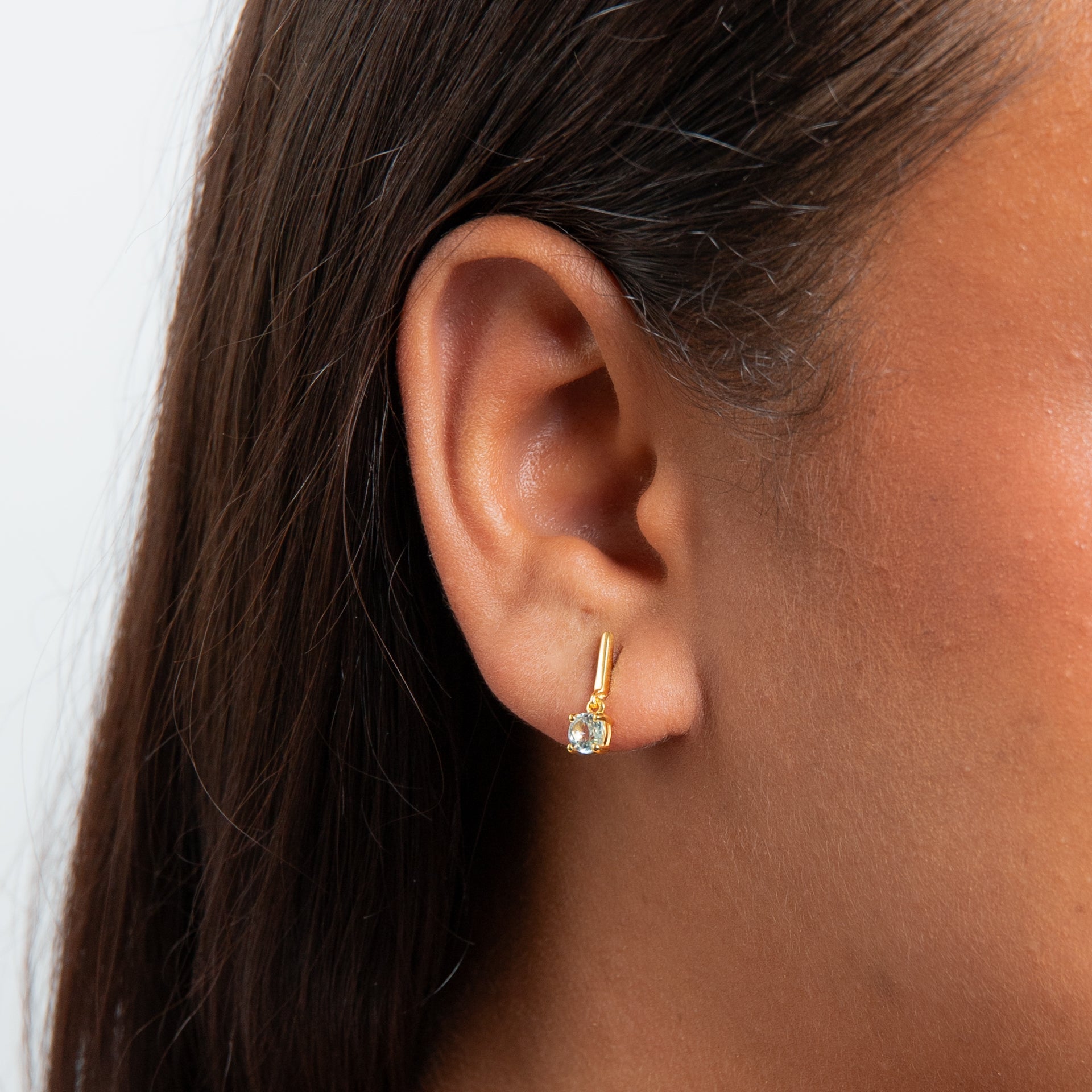 Round Semi Precious Blue Topaz with Yellow Gold Plating Dangling Stud Earrings