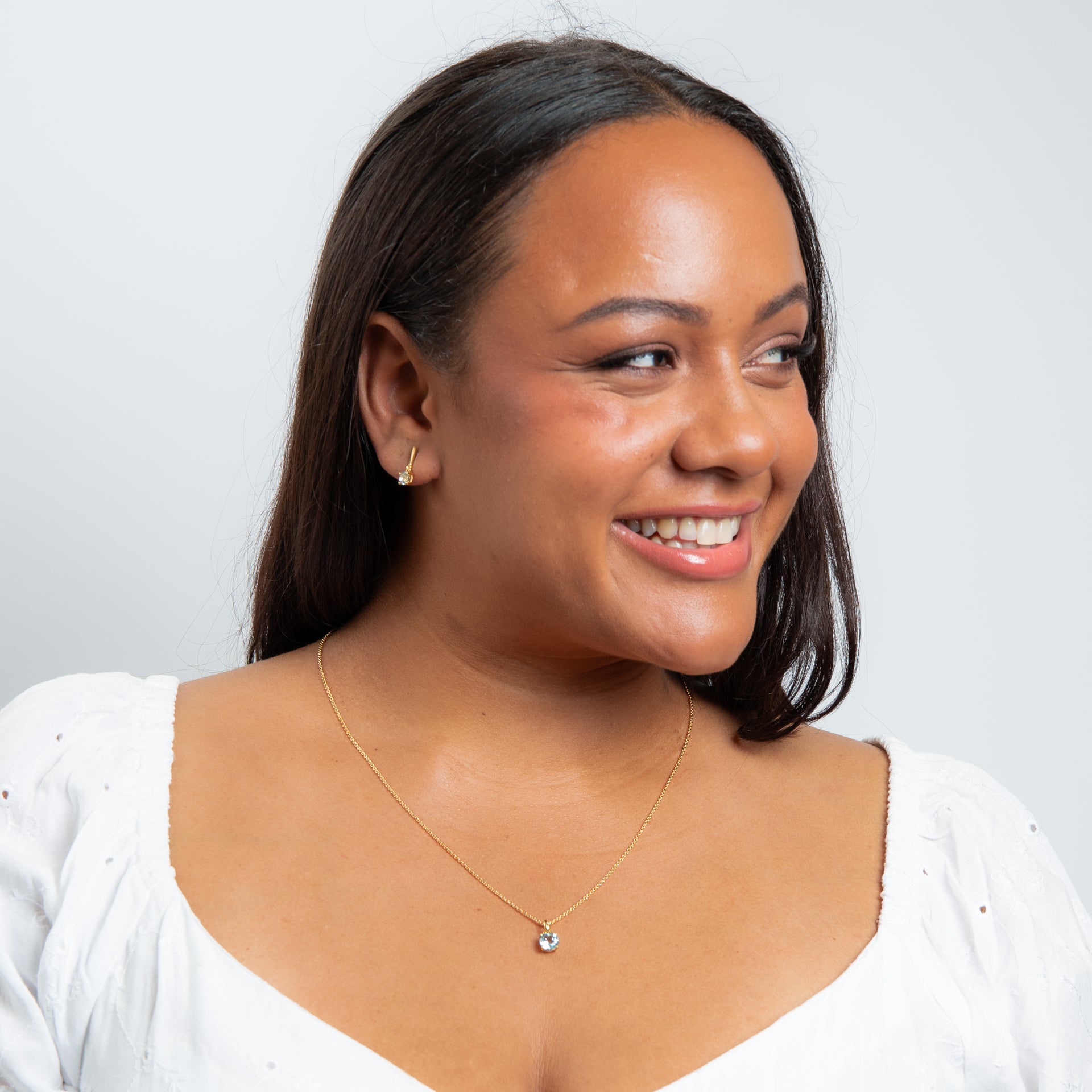 Round Semi Precious Blue Topaz with Yellow Gold Plating Dangling Stud Earrings