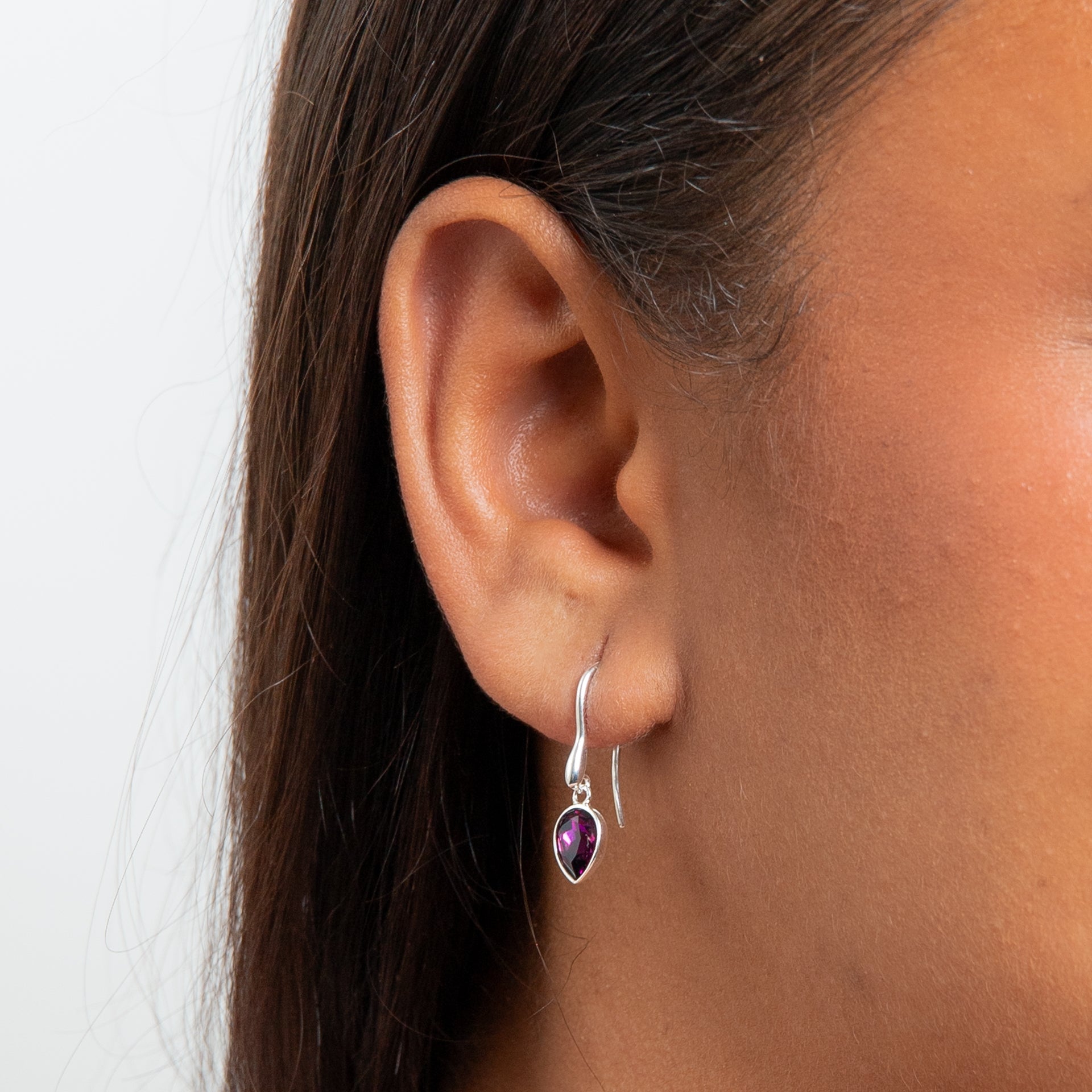 Inverted Pear Shape Preciosa Amethyst hook earrings