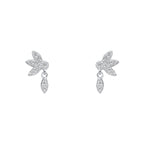 Cubic Zirconia stud with rhodium plating floral motif with dangling petal