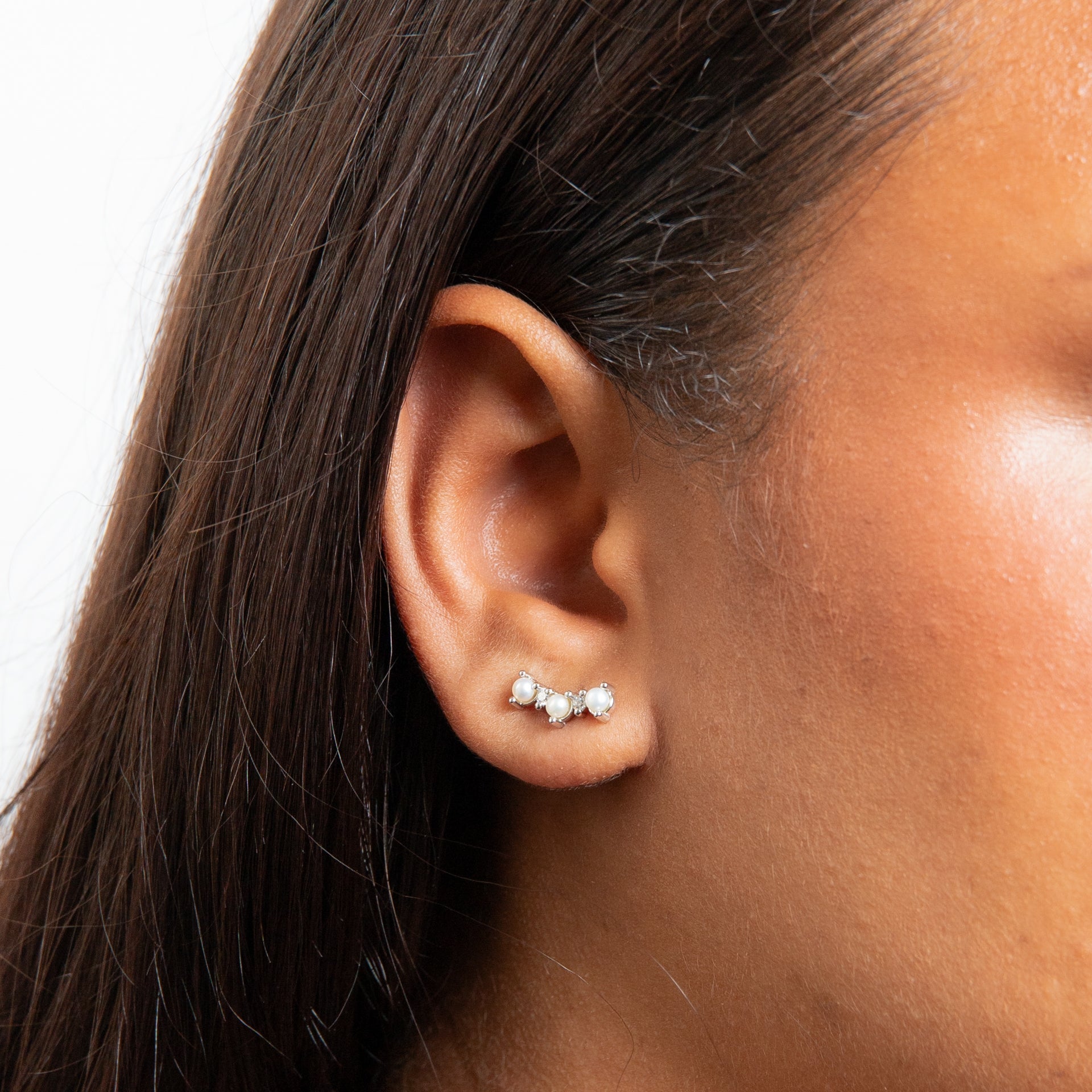 Freshwater Pearl & Cubic Zirconia Curved Earrings