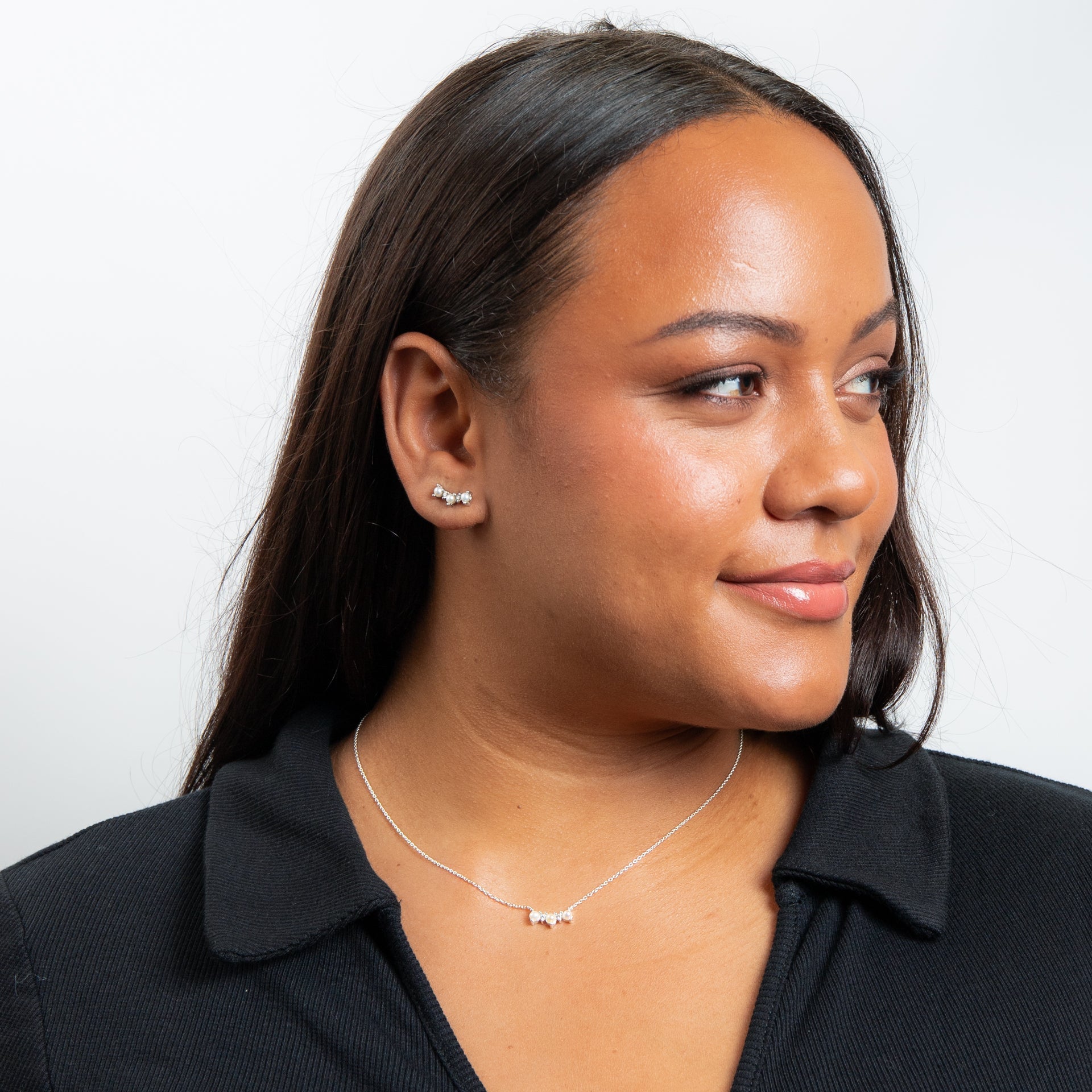 Freshwater Pearl & Cubic Zirconia Curved Necklace