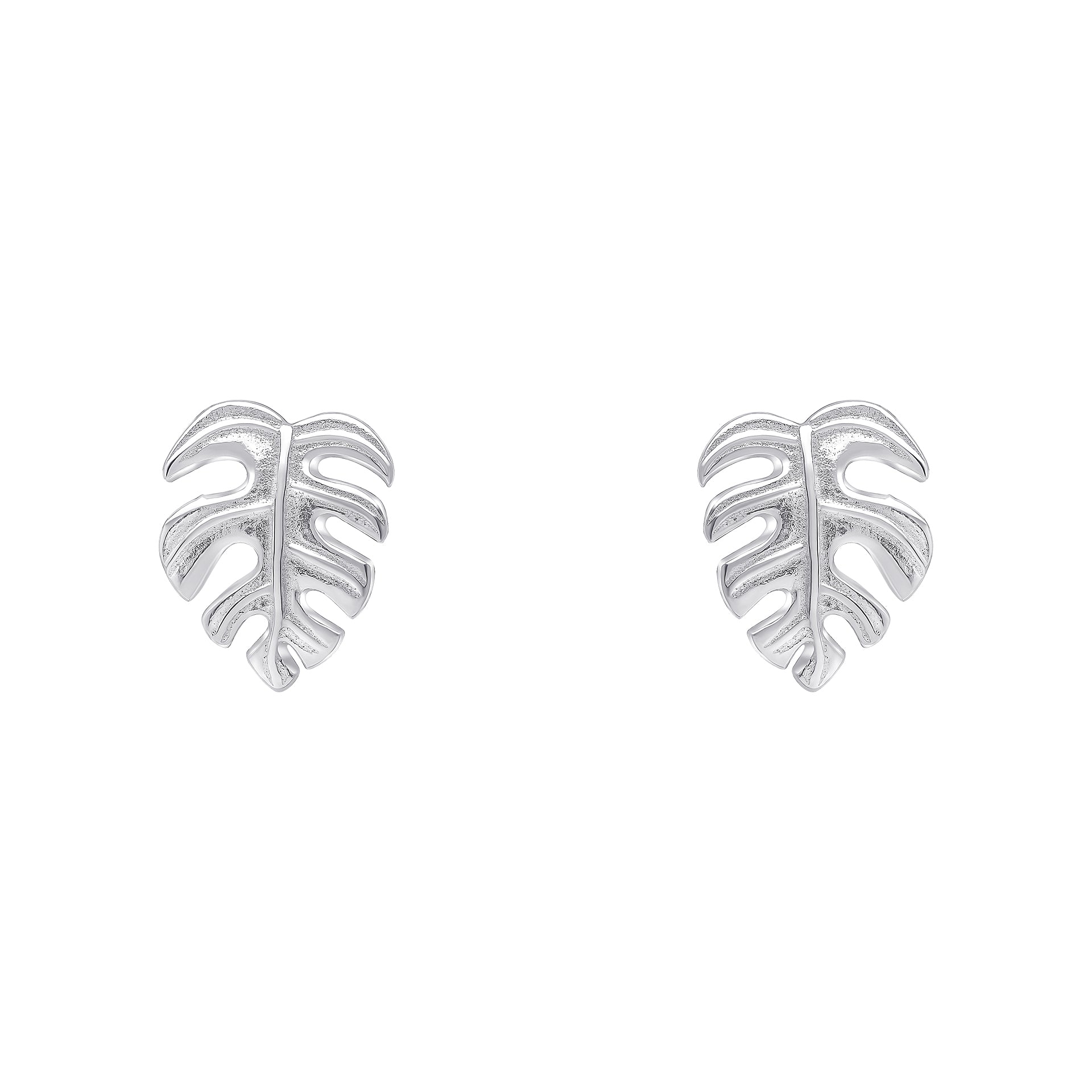 Monstera Palm Leaf Silver Earrings