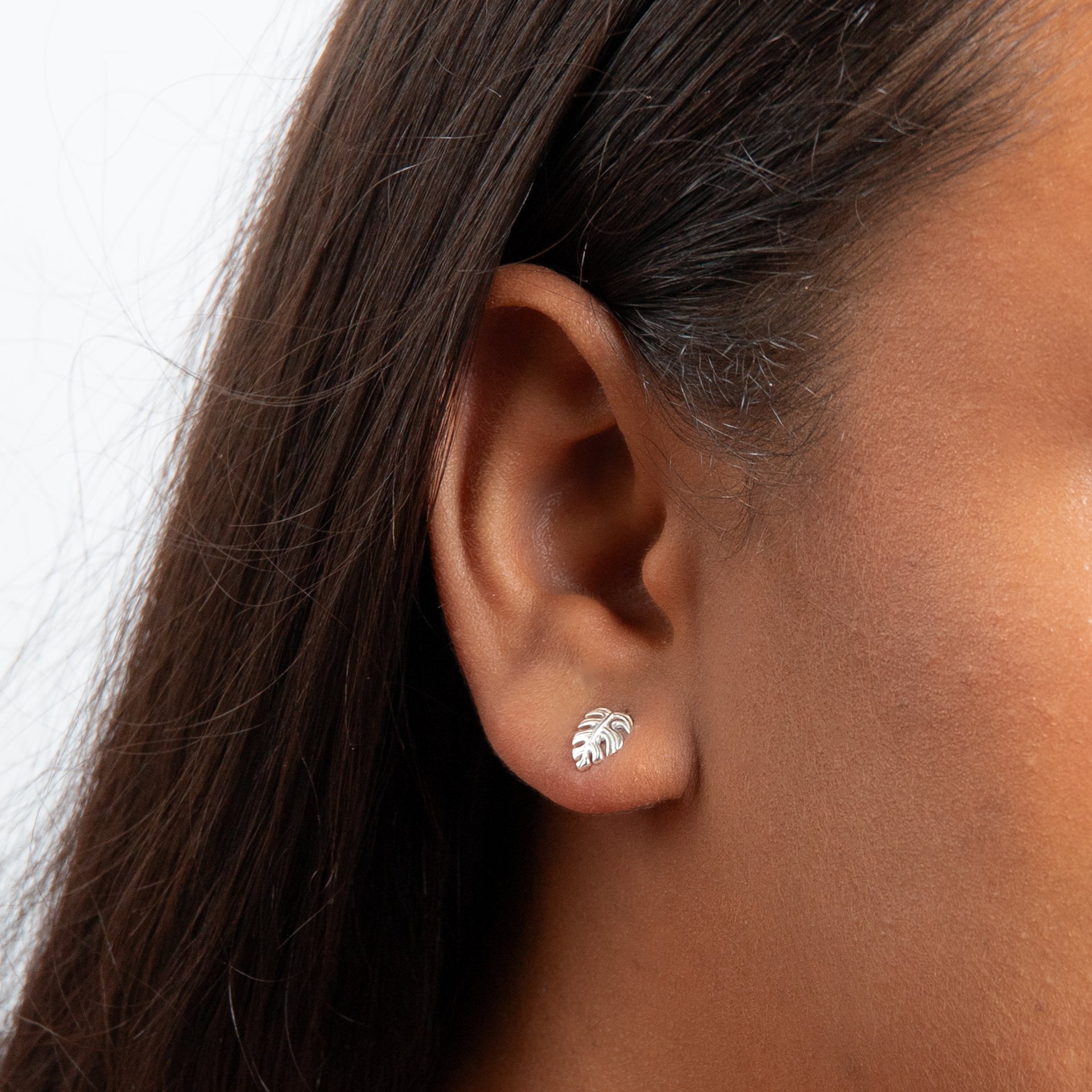 Monstera Palm Leaf Silver Earrings