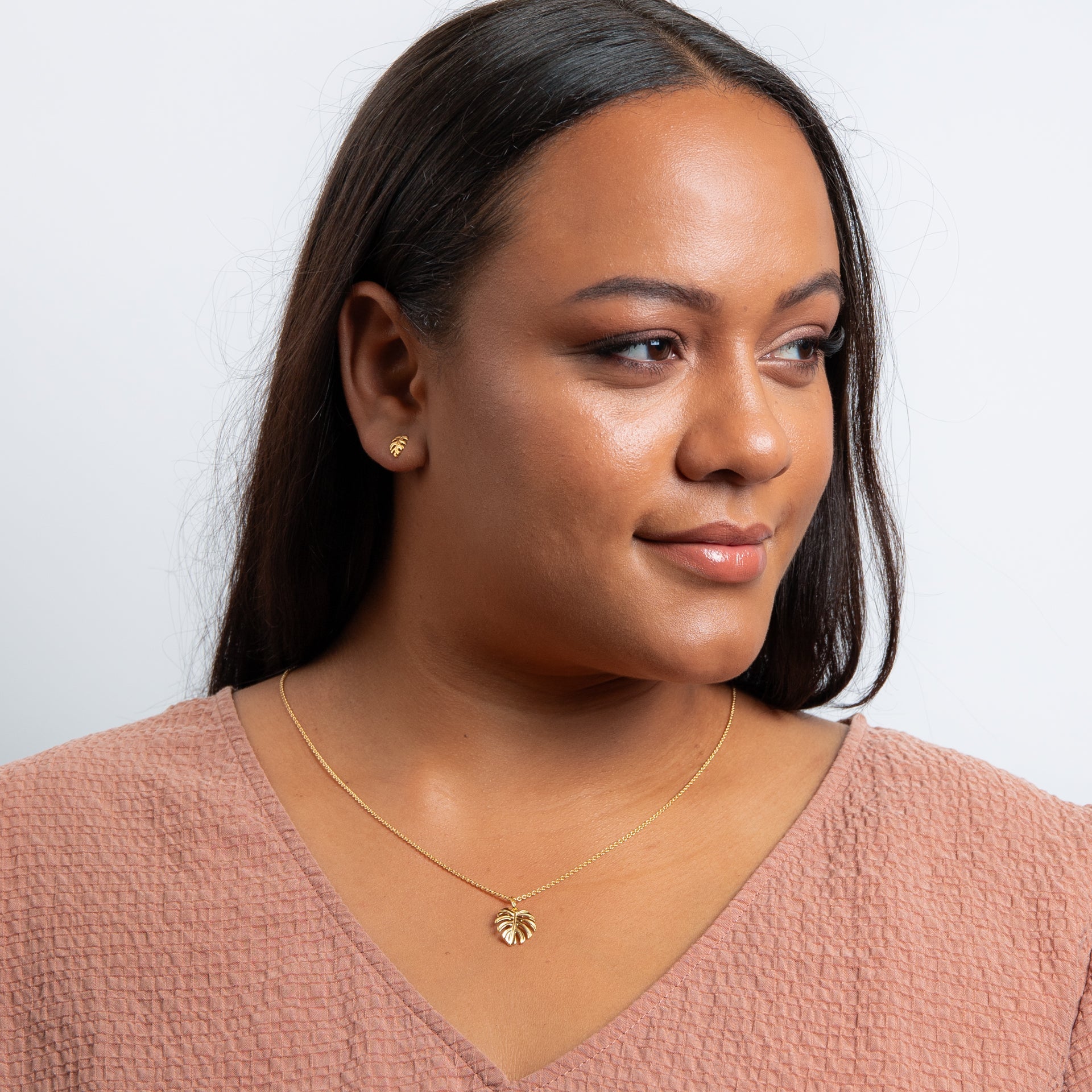 Gold Plated Monstera Palm Leaf Earrings