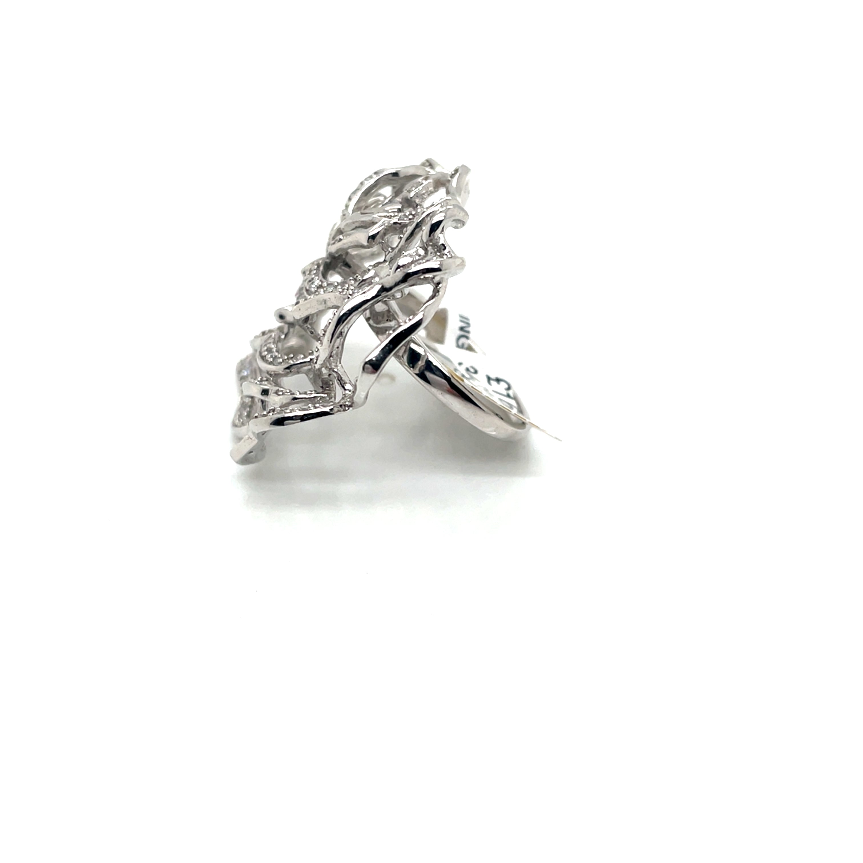 Fei Liu Silver and White Stone Large Rose Ring