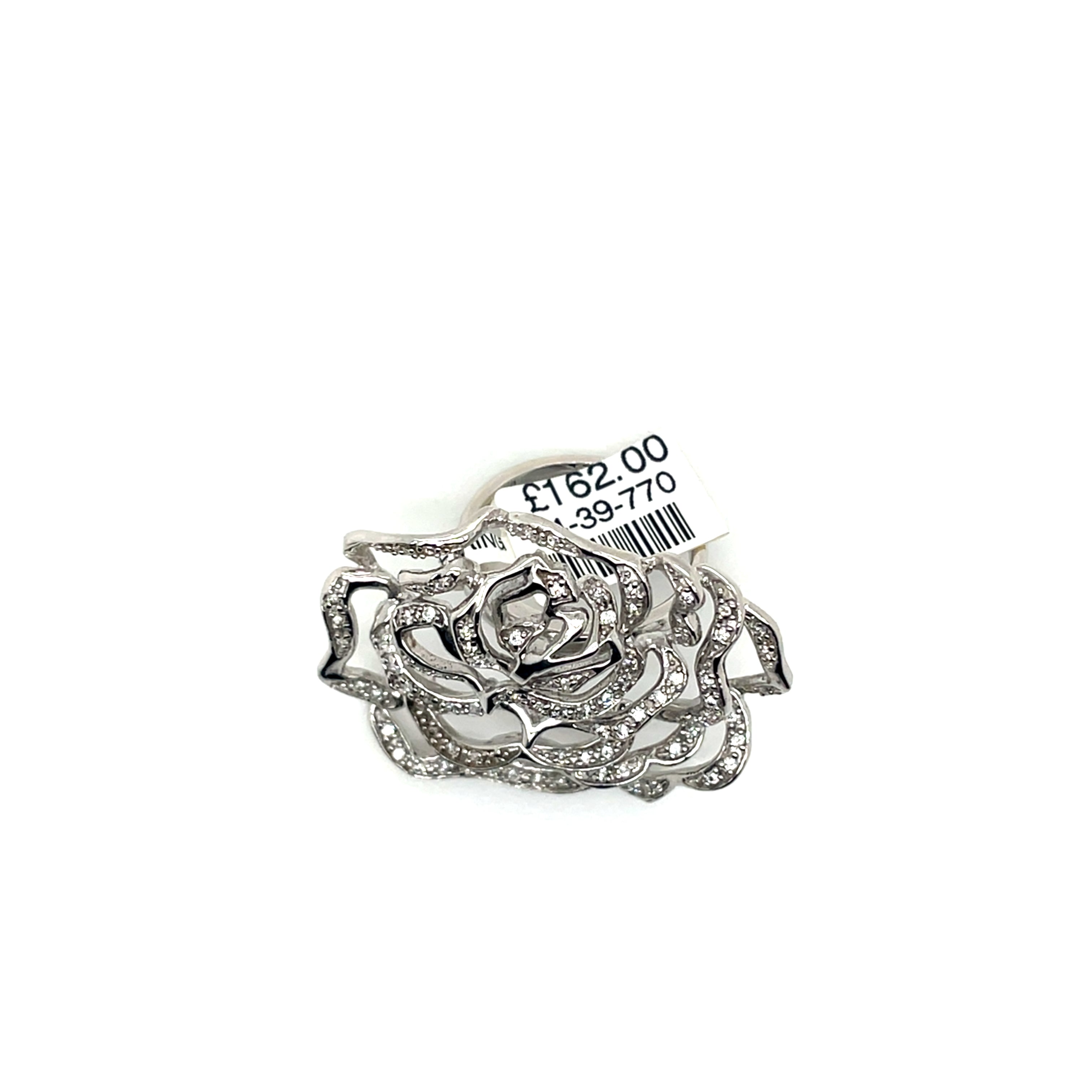 Fei Liu Silver and White Stone Large Rose Ring