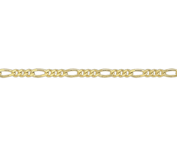 9ct Yellow 32 Filed Figaro 7.5"/19cm