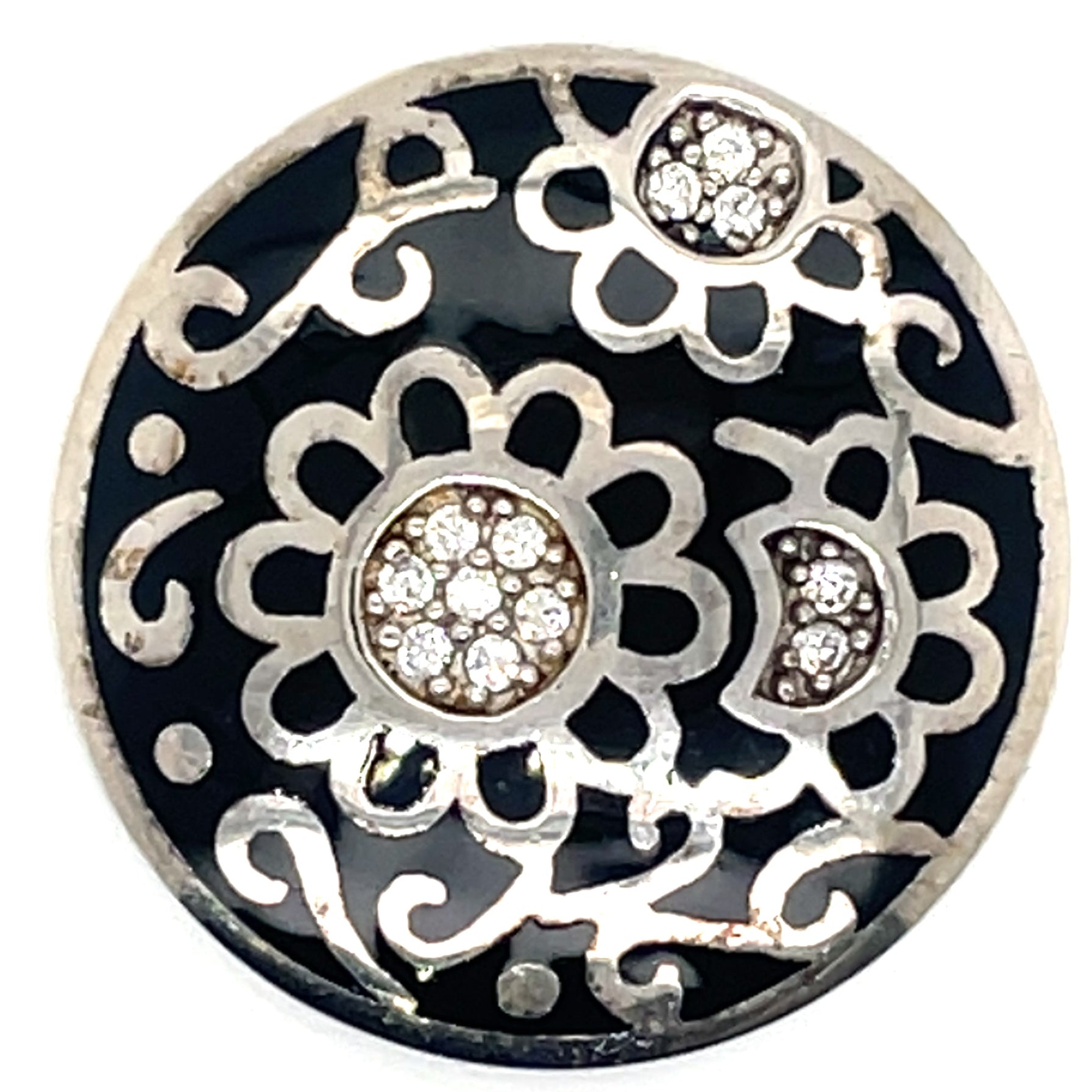 My iMenso Black Flower and Cubic Zirconia Small Insignia
