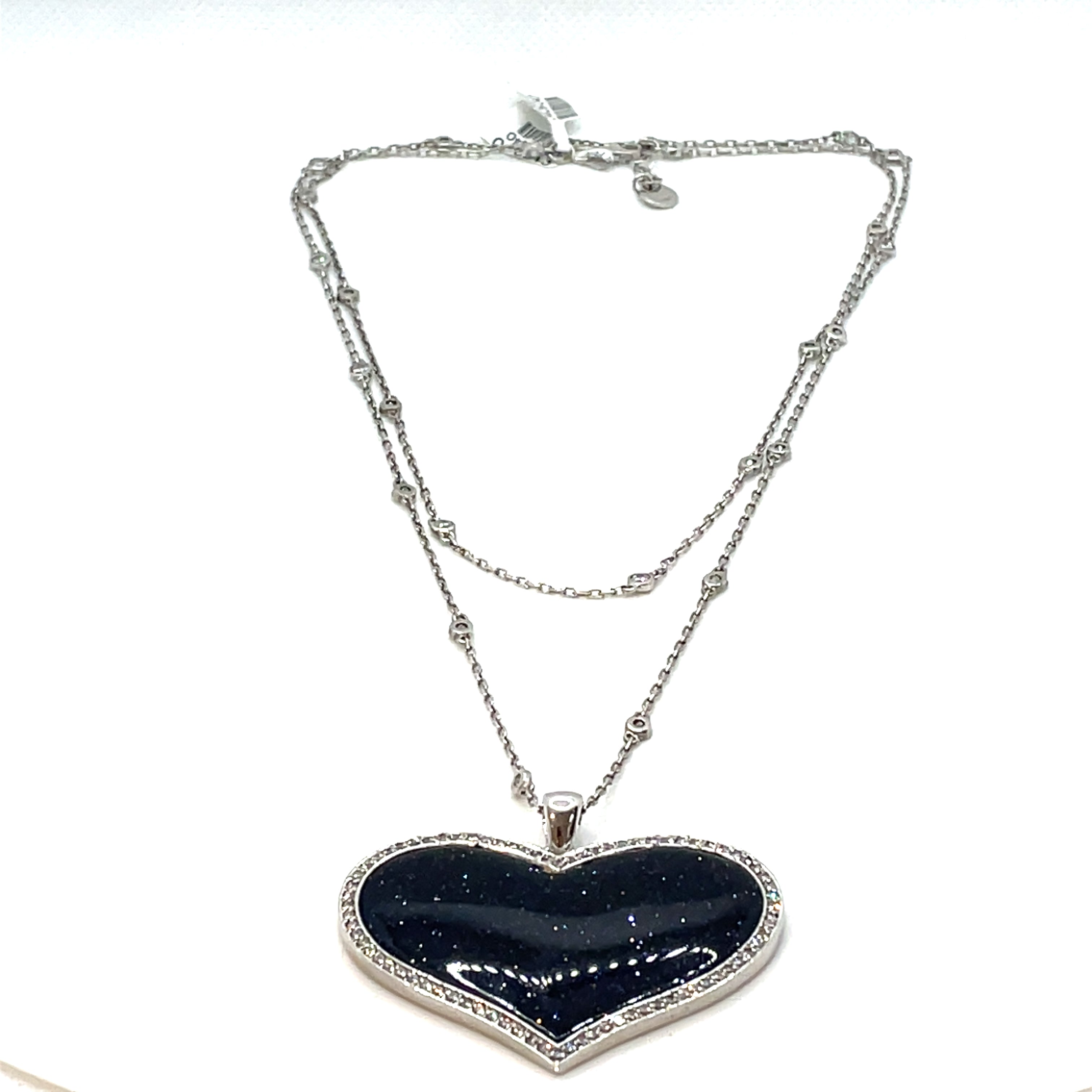 Luxenter Blue Aventurine, Cubic Zirconia, and Sterling Sliver Necklace