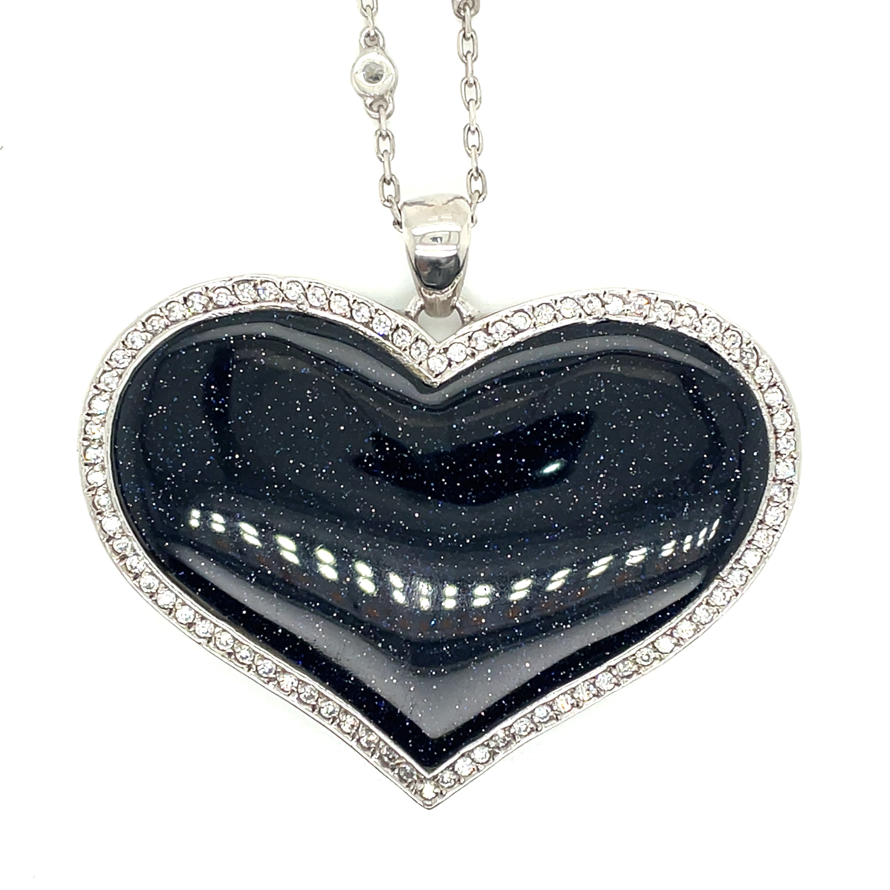 Luxenter Blue Aventurine, Cubic Zirconia, and Sterling Sliver Necklace