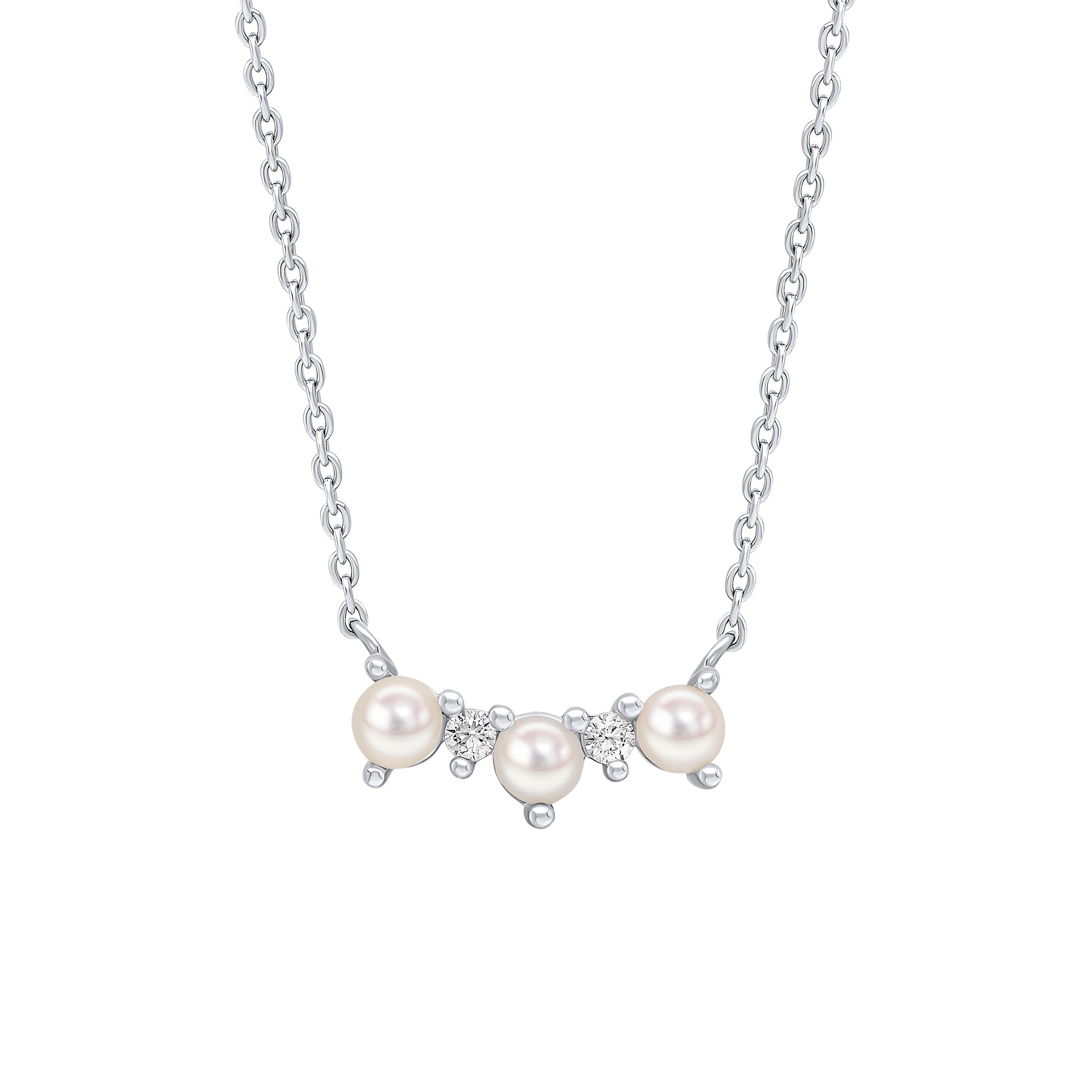 Freshwater Pearl & Cubic Zirconia Curved Necklace