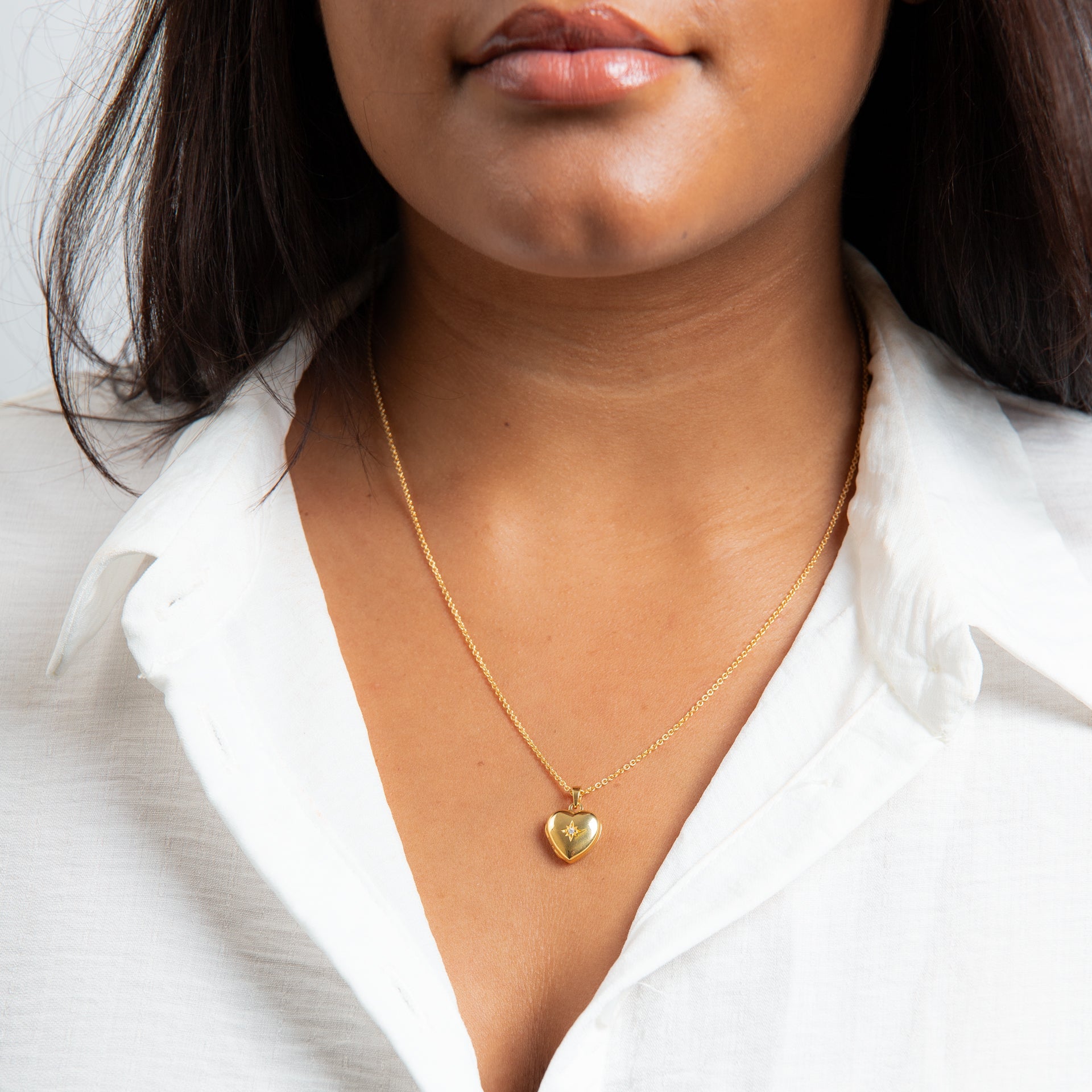 Gold Plated Heart Cubic Zirconia Locket Pendant