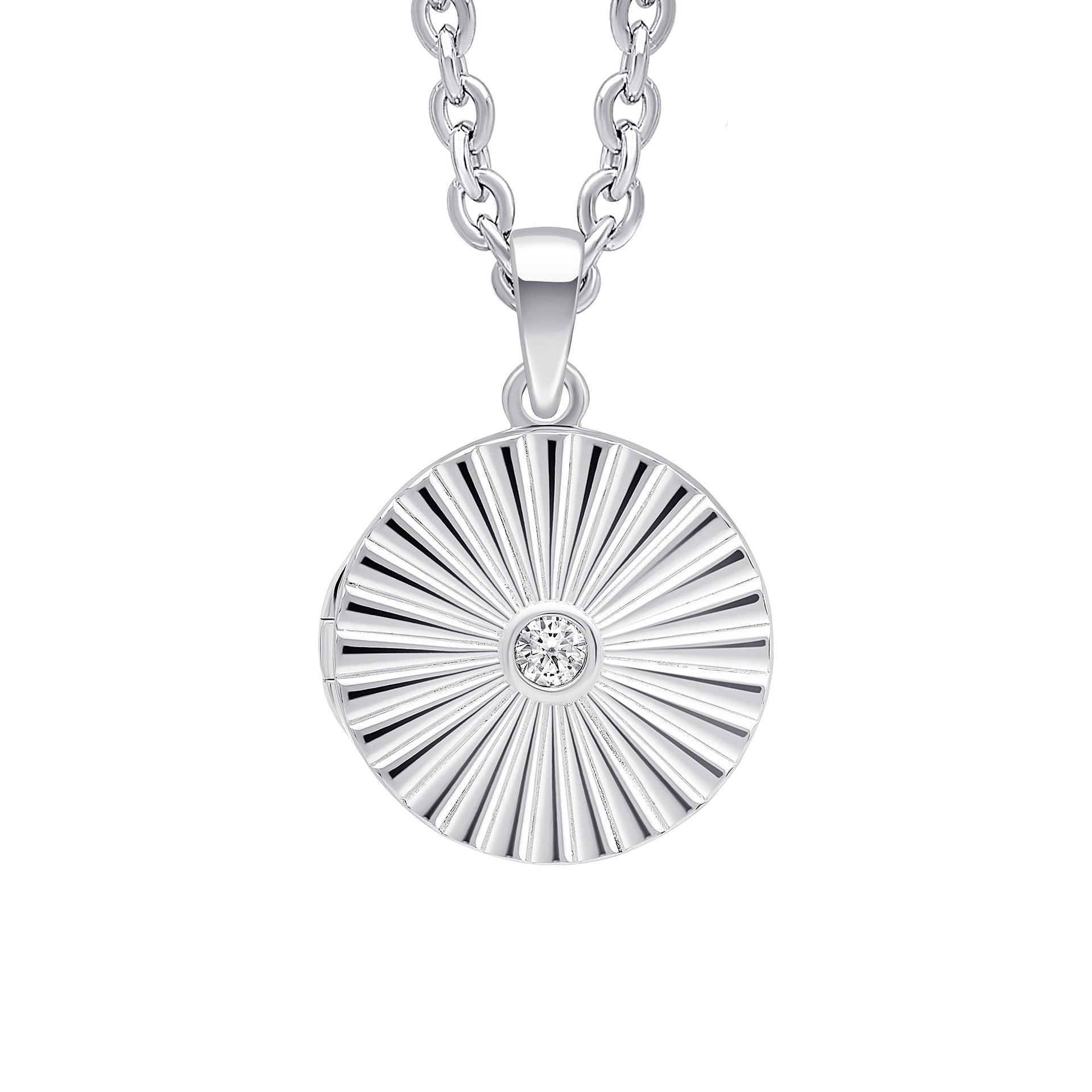 Starburst Cubic Zirconia Round Locket Pendant