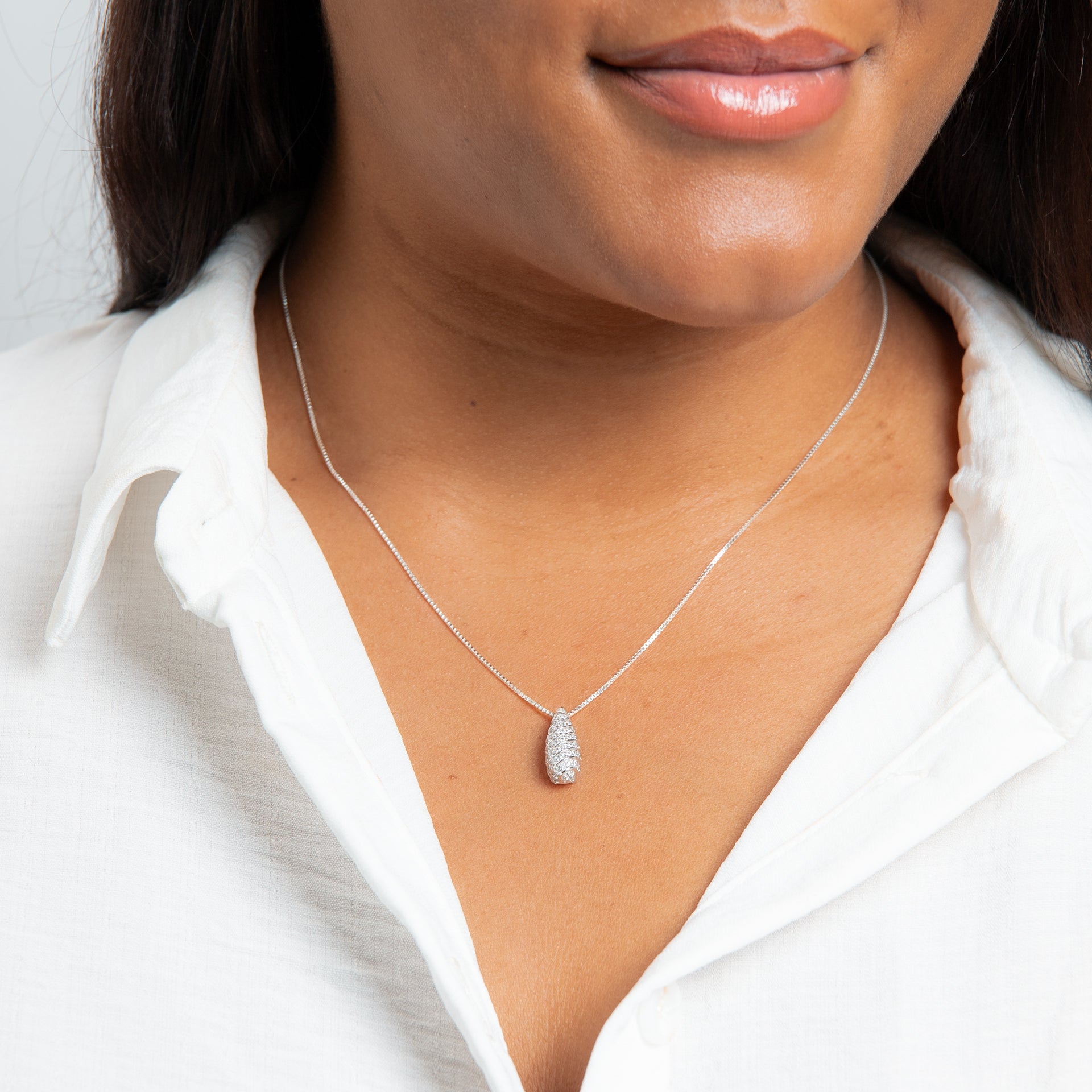 Rhodium Plating 3D Drop Shape with Cubic Zirconia Channel Setting Pendant