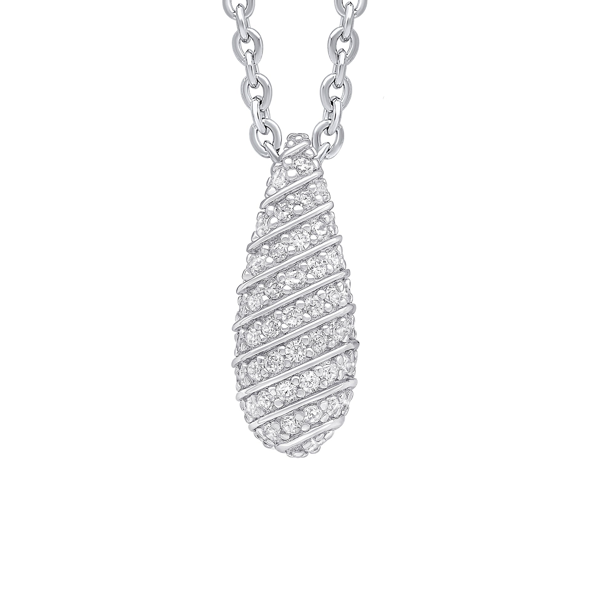 Rhodium Plating 3D Drop Shape with Cubic Zirconia Channel Setting Pendant