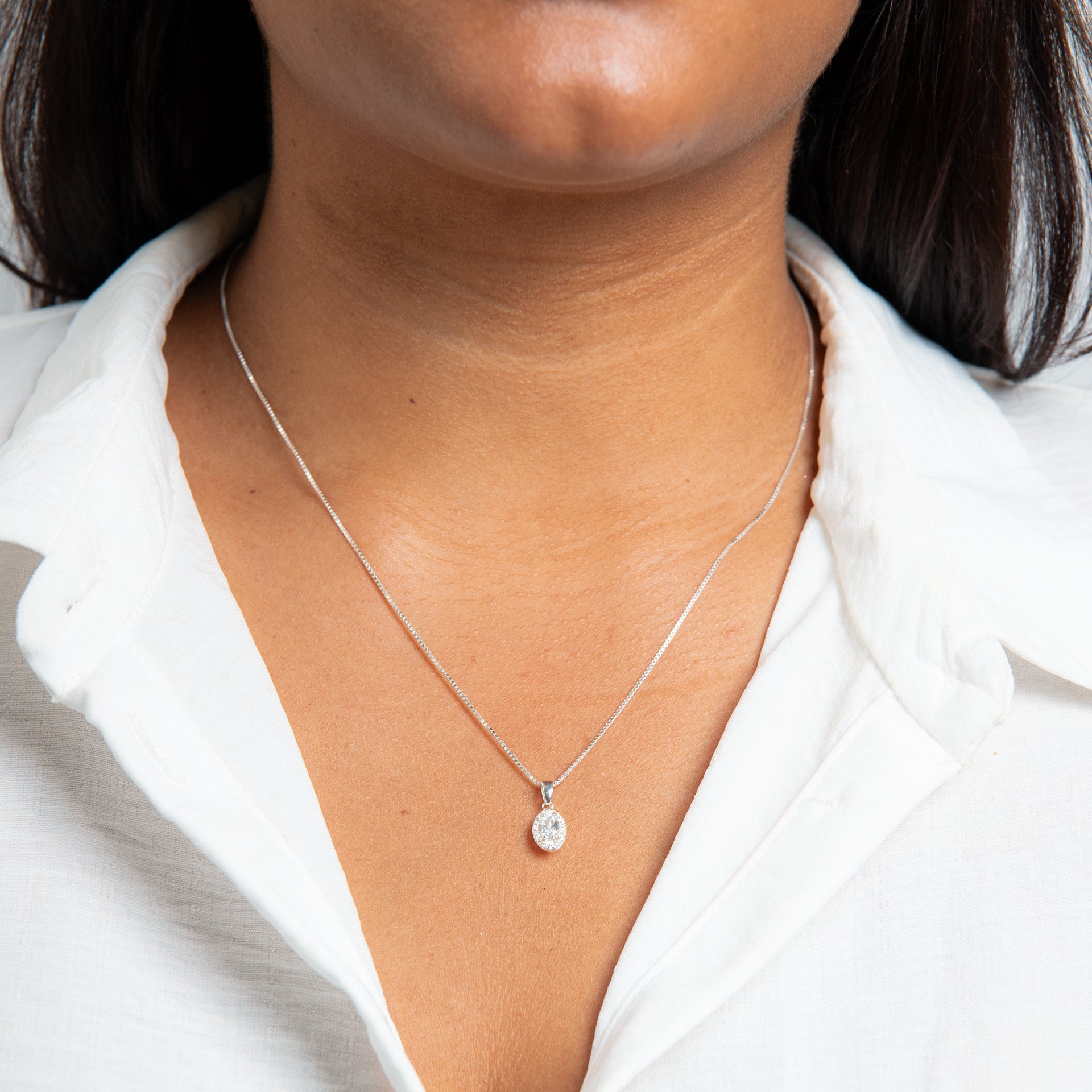 Oval Halo Cubic Zirconia Pendant