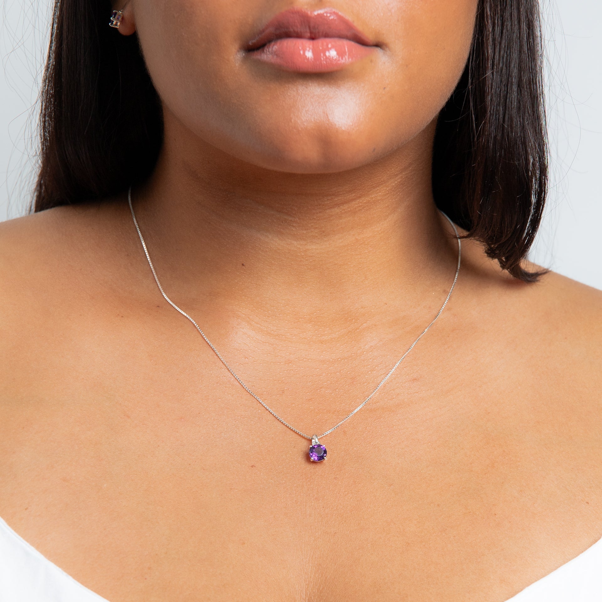 Round Semi Precious Purple Amethyst Dangling Pendant