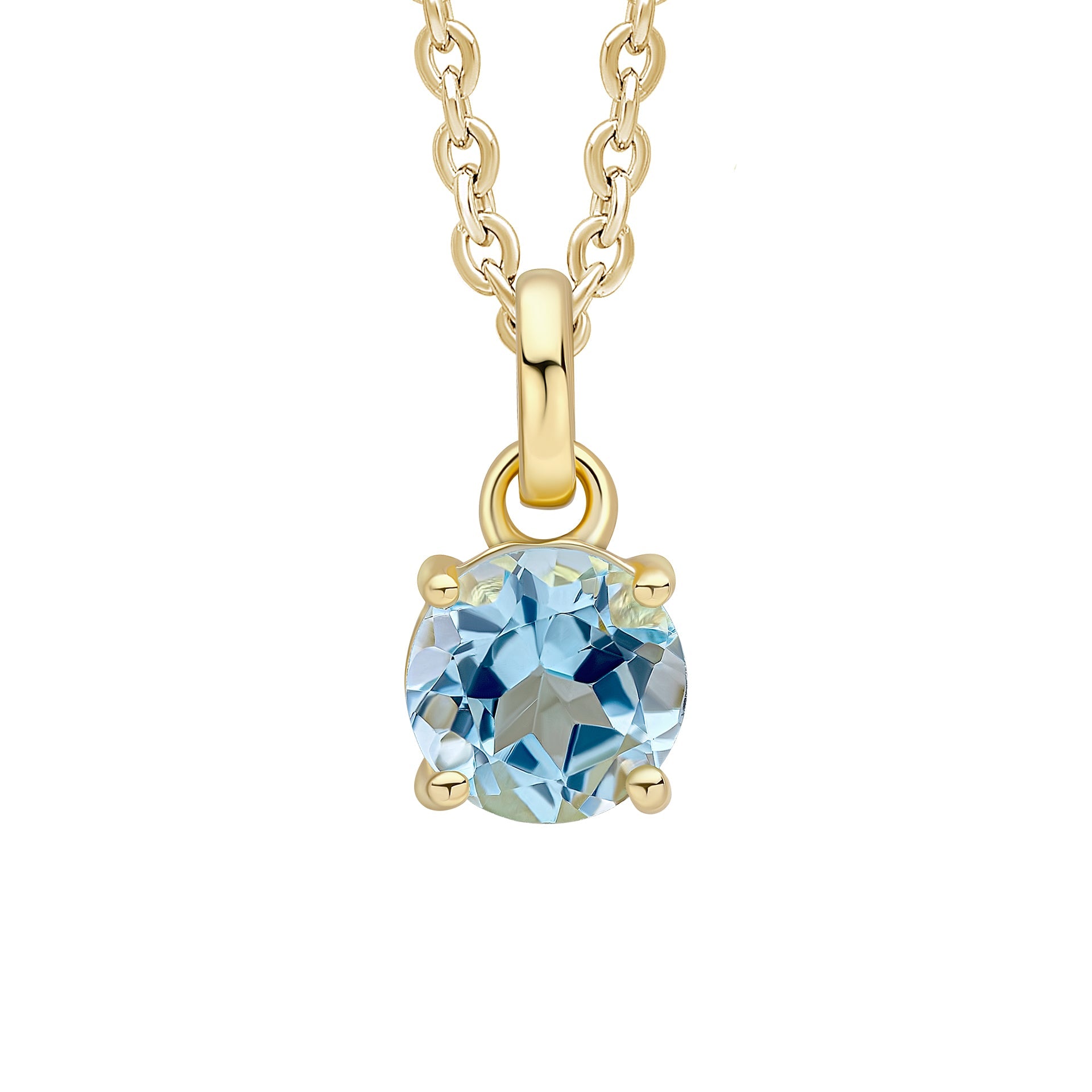 Round Semi Precious Blue Topaz with Yellow Gold Plating Dangling Pendant