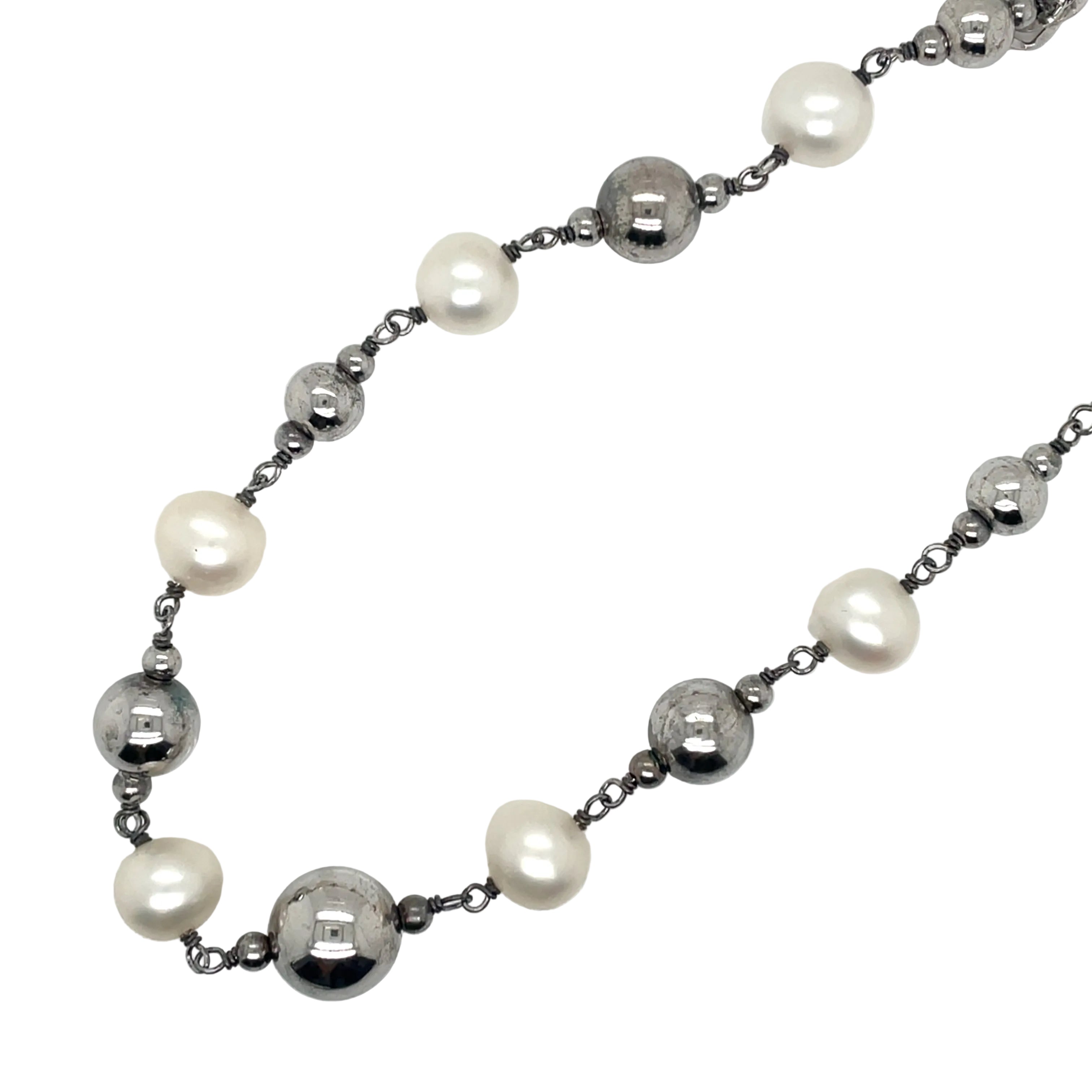 Perlissimo Freshwater Pearl and Sterling Silver Beaded Necklace