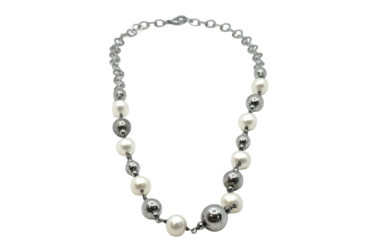 Perlissimo Freshwater Pearl and Sterling Silver Beaded Necklace