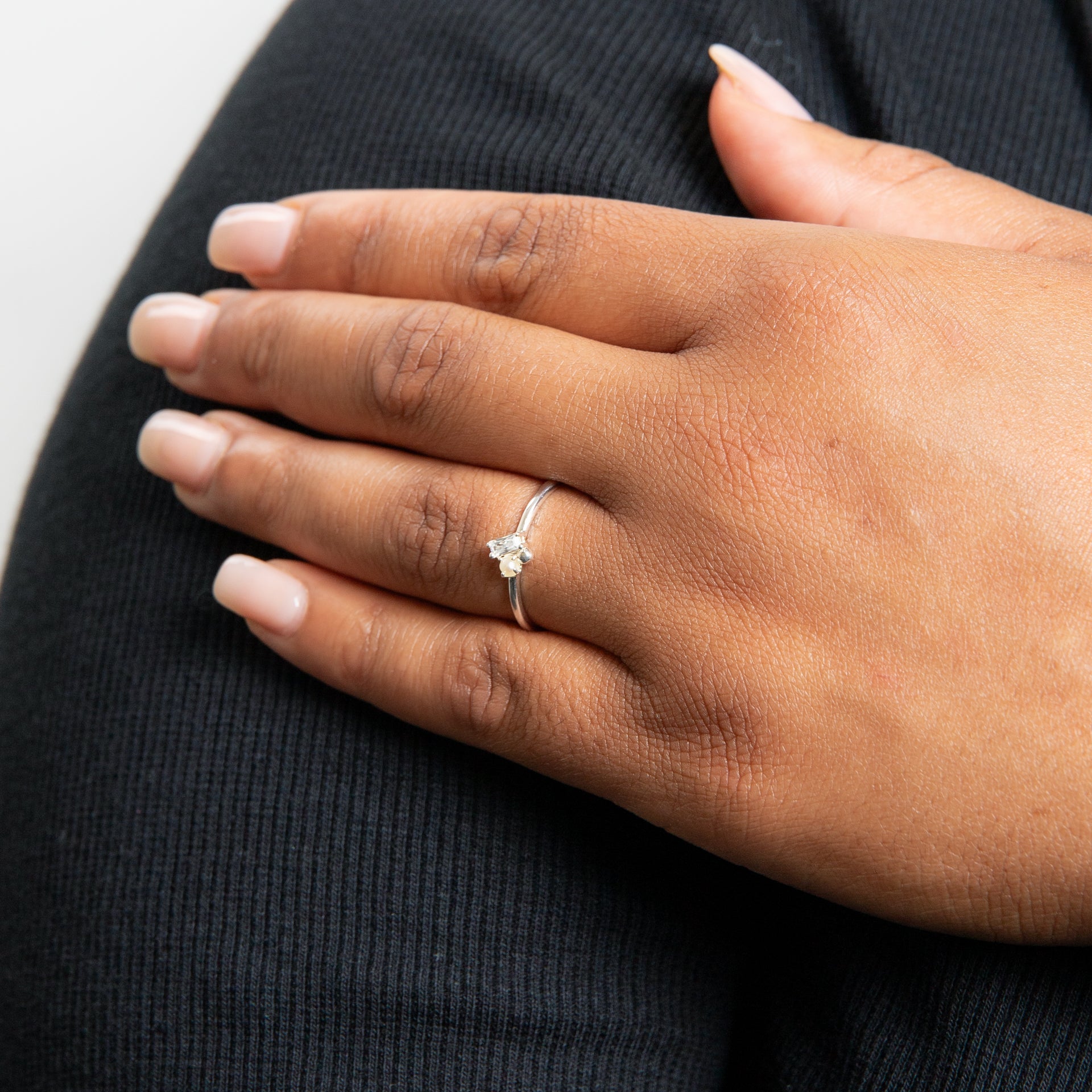 Dainty Pearl & Cubic Zirconia Ring