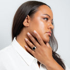 Round Black Onyx with Ridges Signet Ring