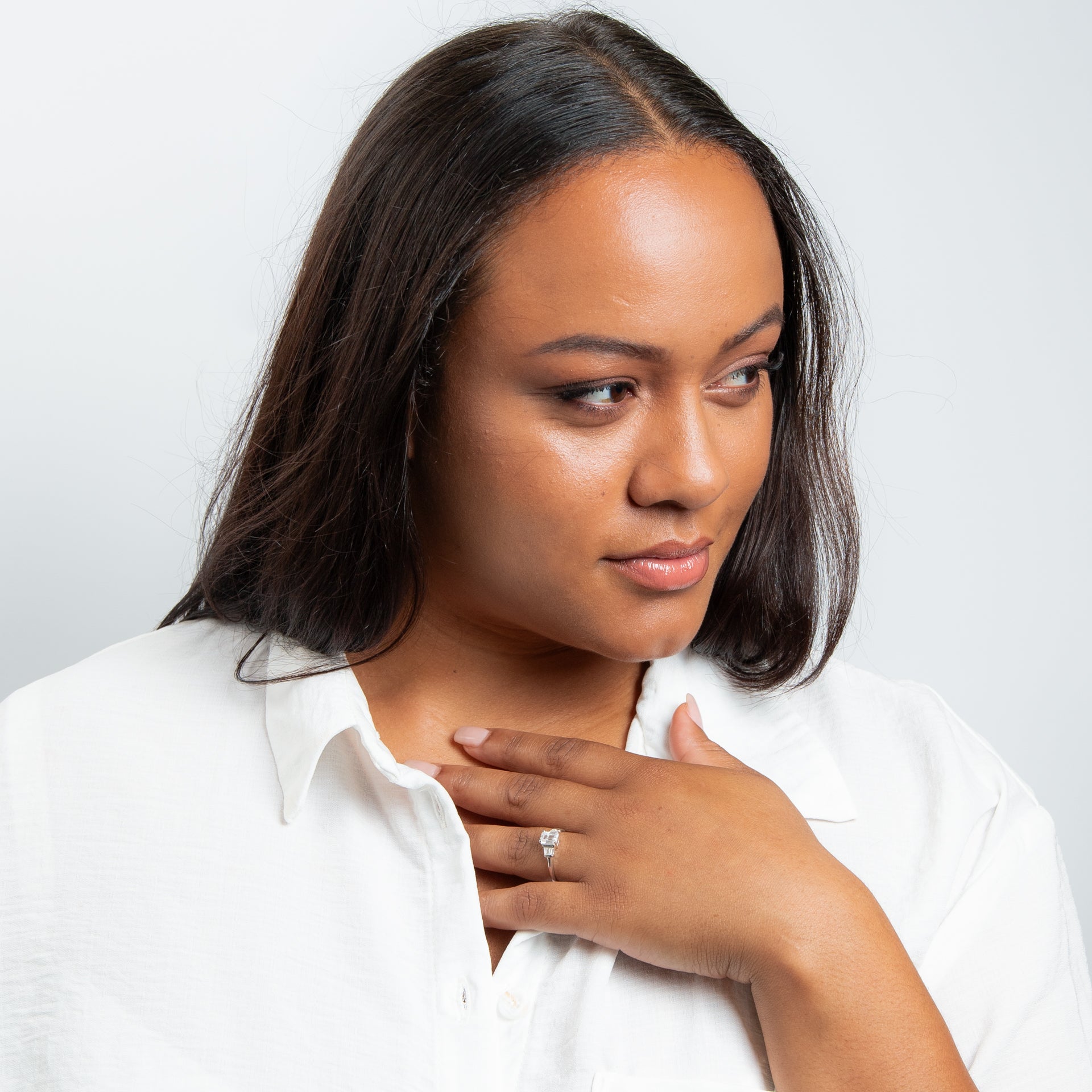 Cubic Zirconia Emerald & Baguette Ring