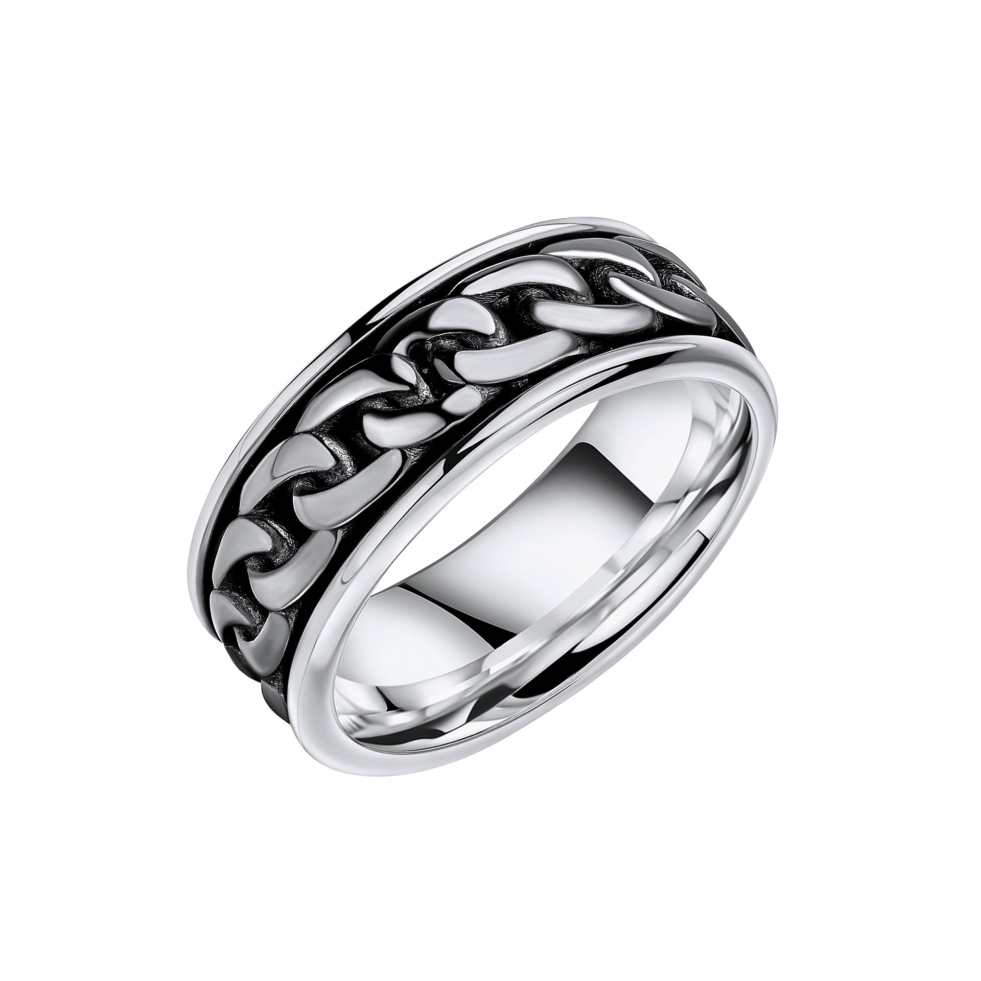 Mens Black Rhodium Chain Spinner Ring