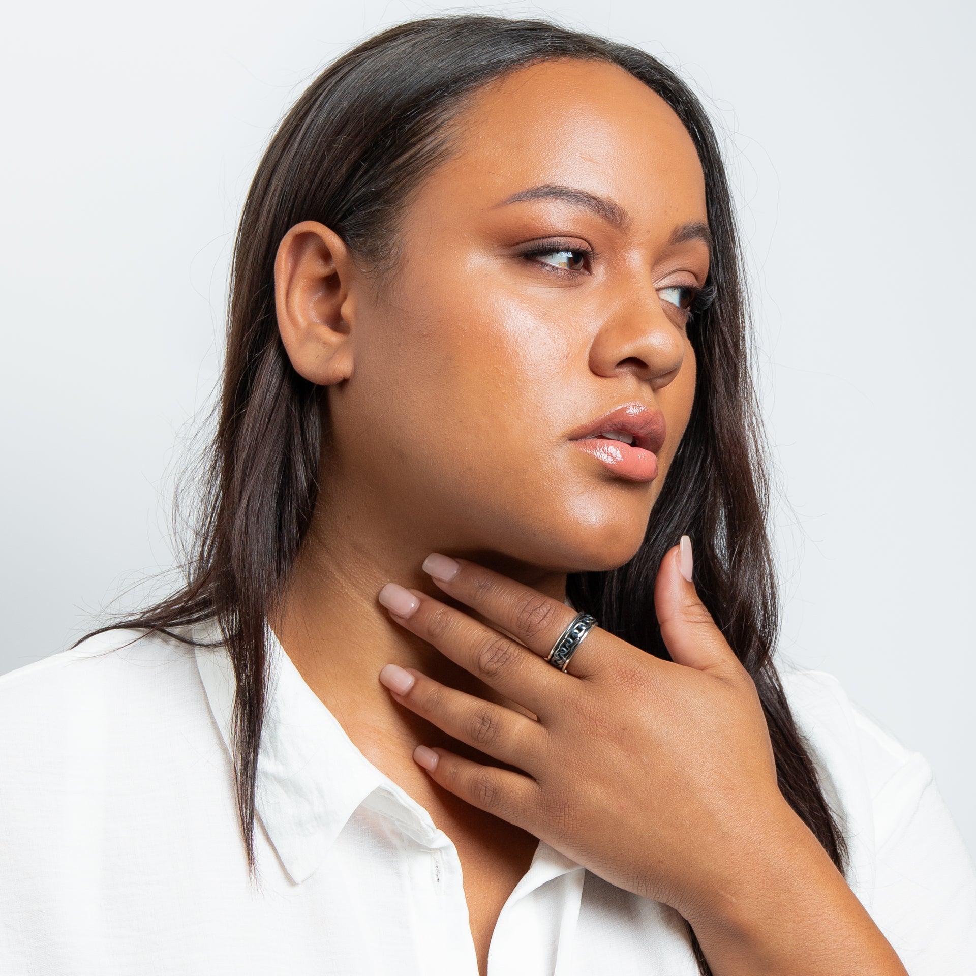 Mens Black Rhodium Chain Spinner Ring