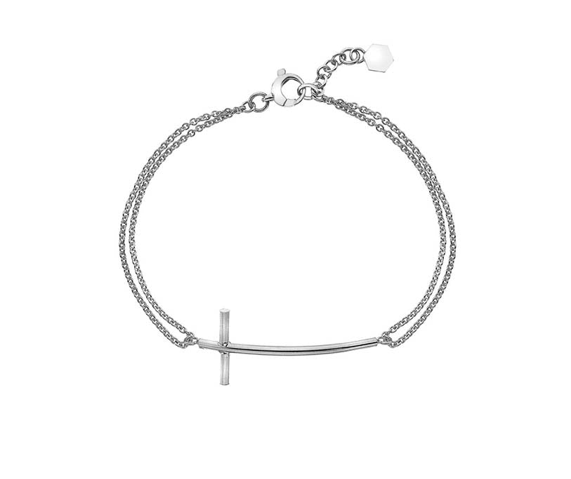 Silver 004 Cross ID Bracelet 7.5" adj @ 7"