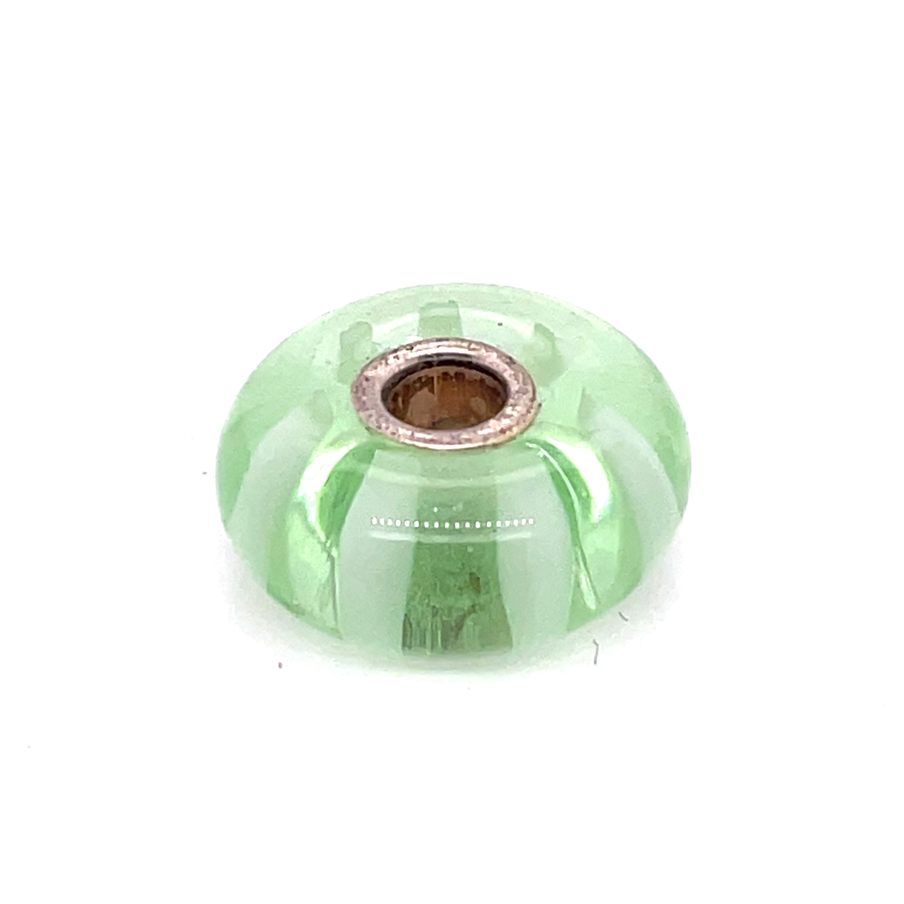 Trollbead Light Green Striped Glass Bead