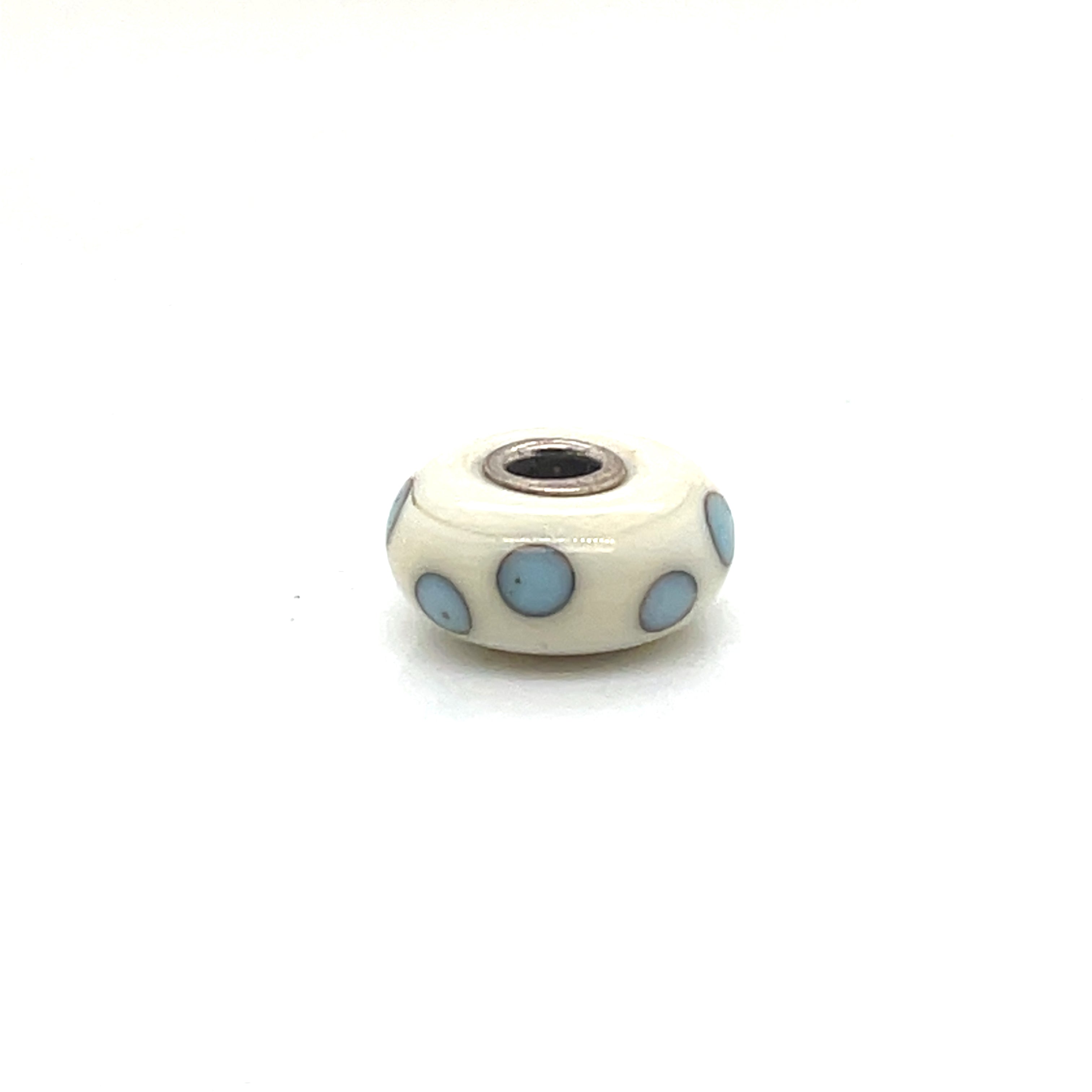Trollbead Ivory Blue Dot Glass Bead