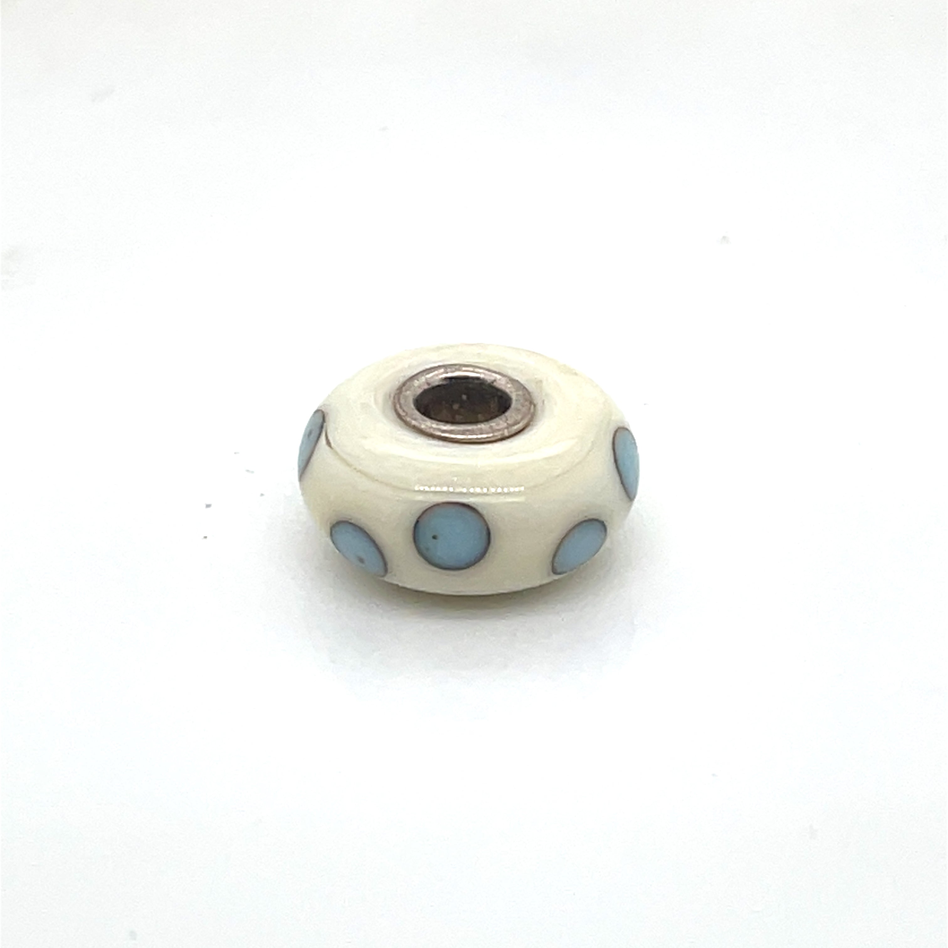 Trollbead Ivory Blue Dot Glass Bead